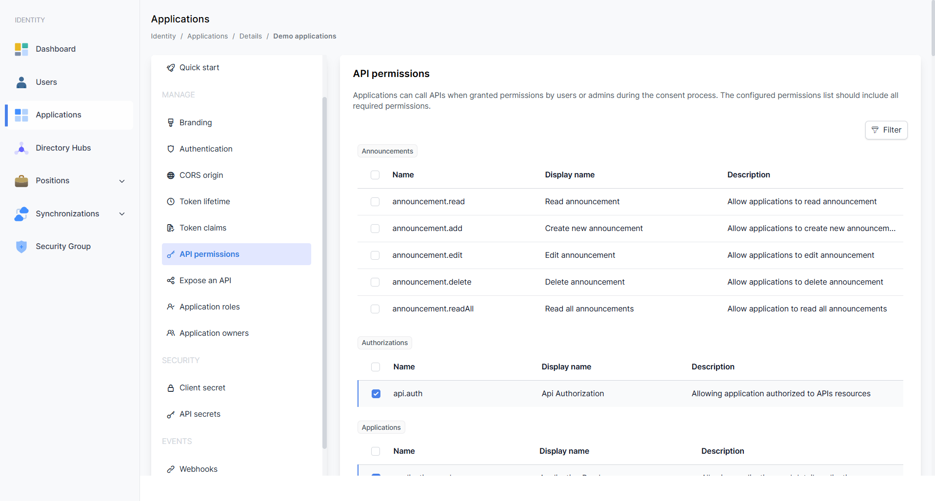 Halaman API Permissions