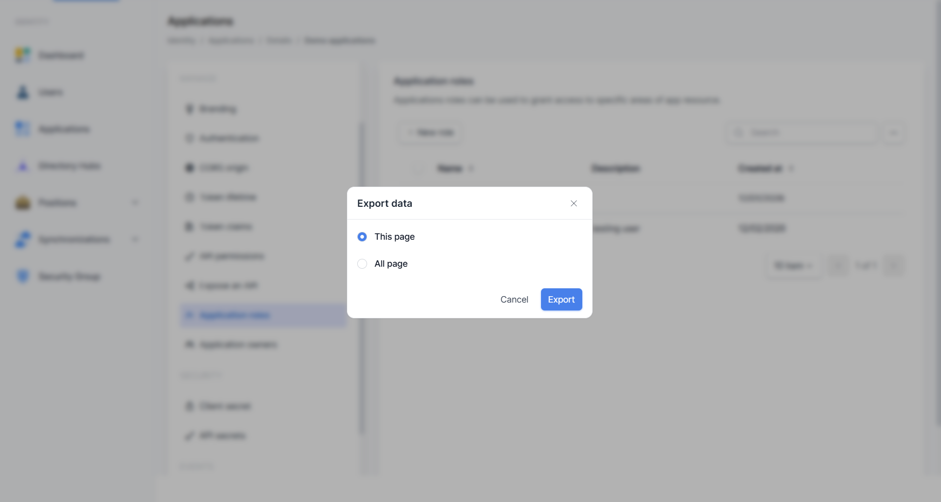 Dialog Export Data Peran Aplikasi