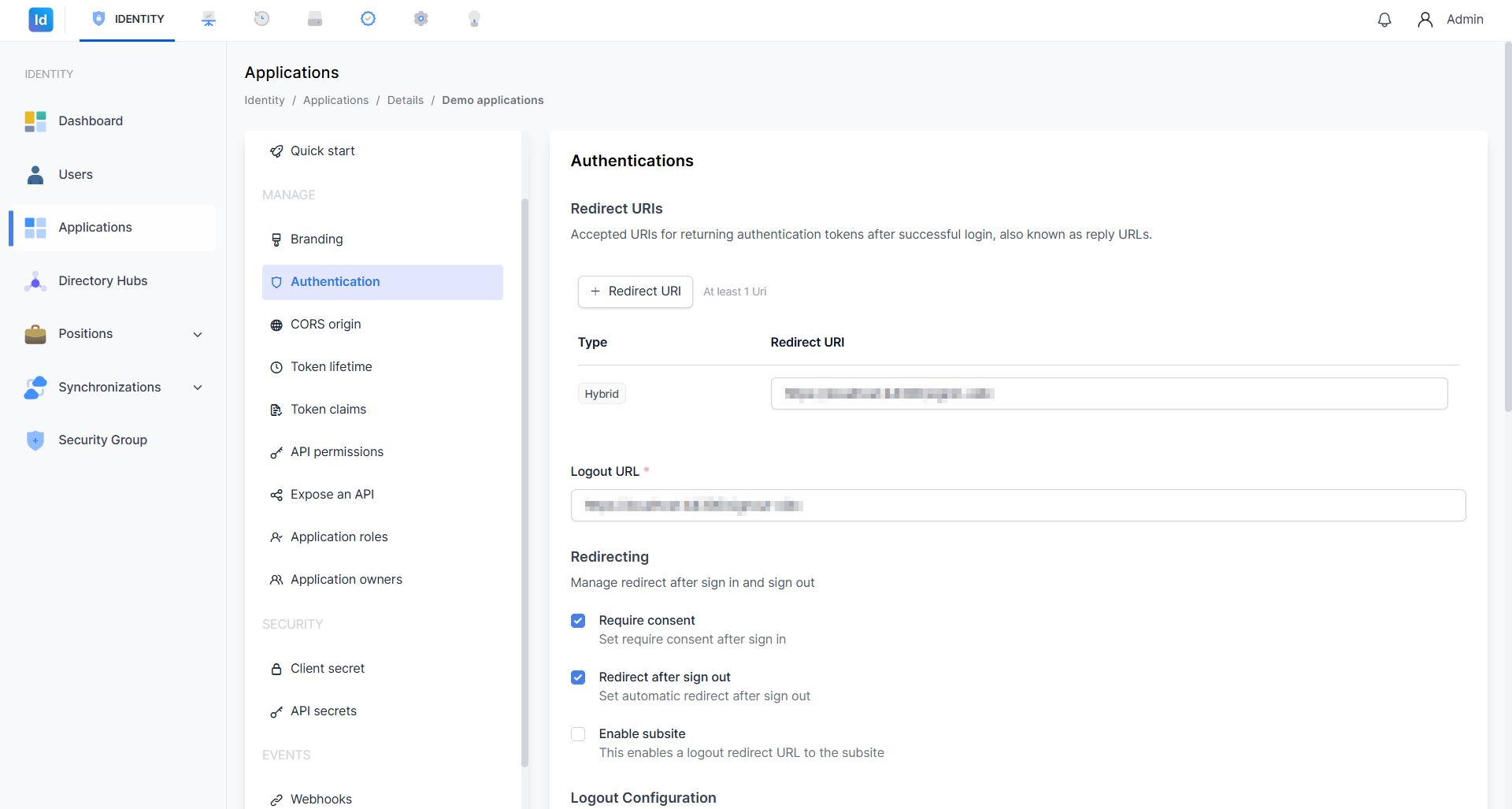 Halaman Authentication - Redirect URIs dan Logout