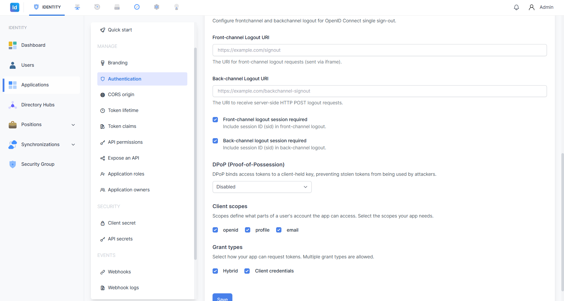 Halaman Authentication - Logout Configuration dan DPoP