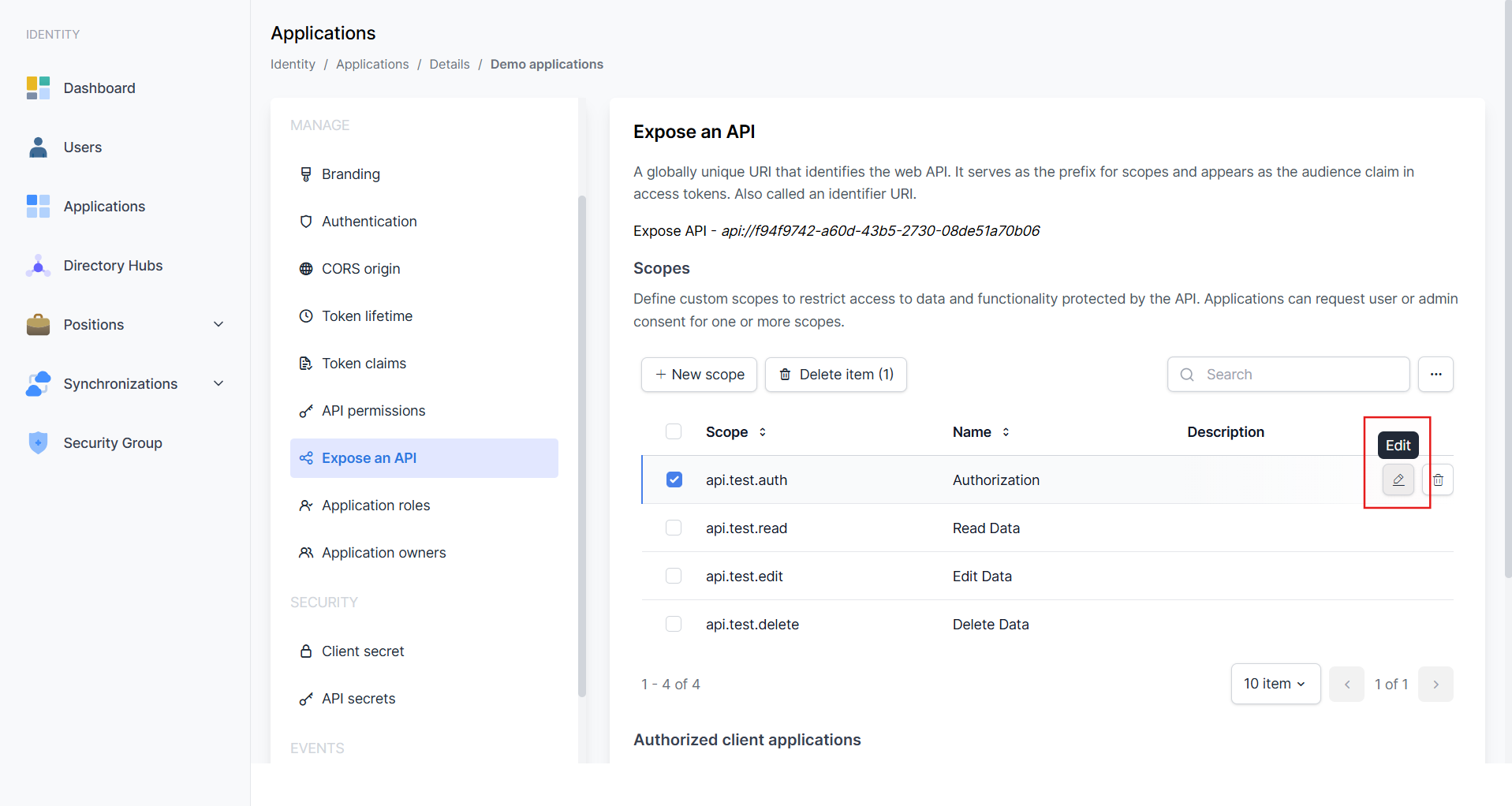 Expose an API - Pilih scope untuk diedit