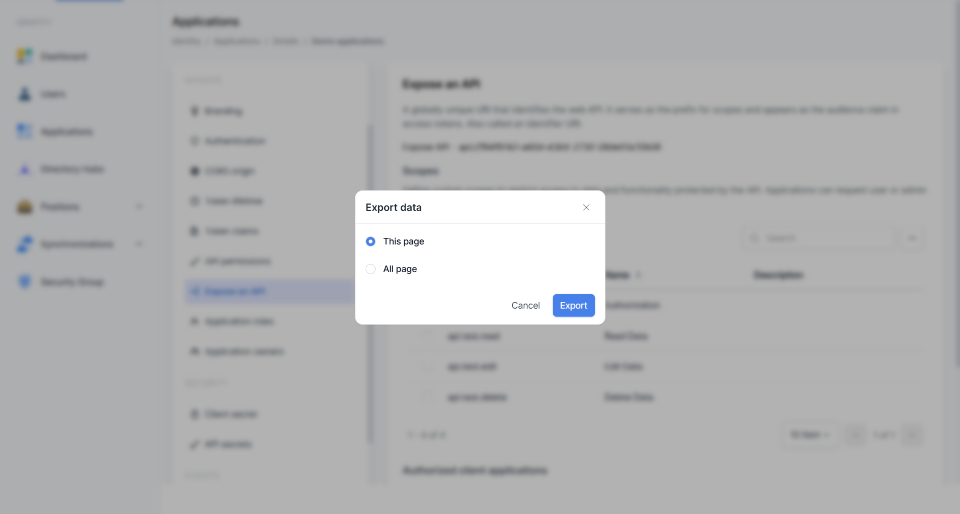 Dialog Export Data