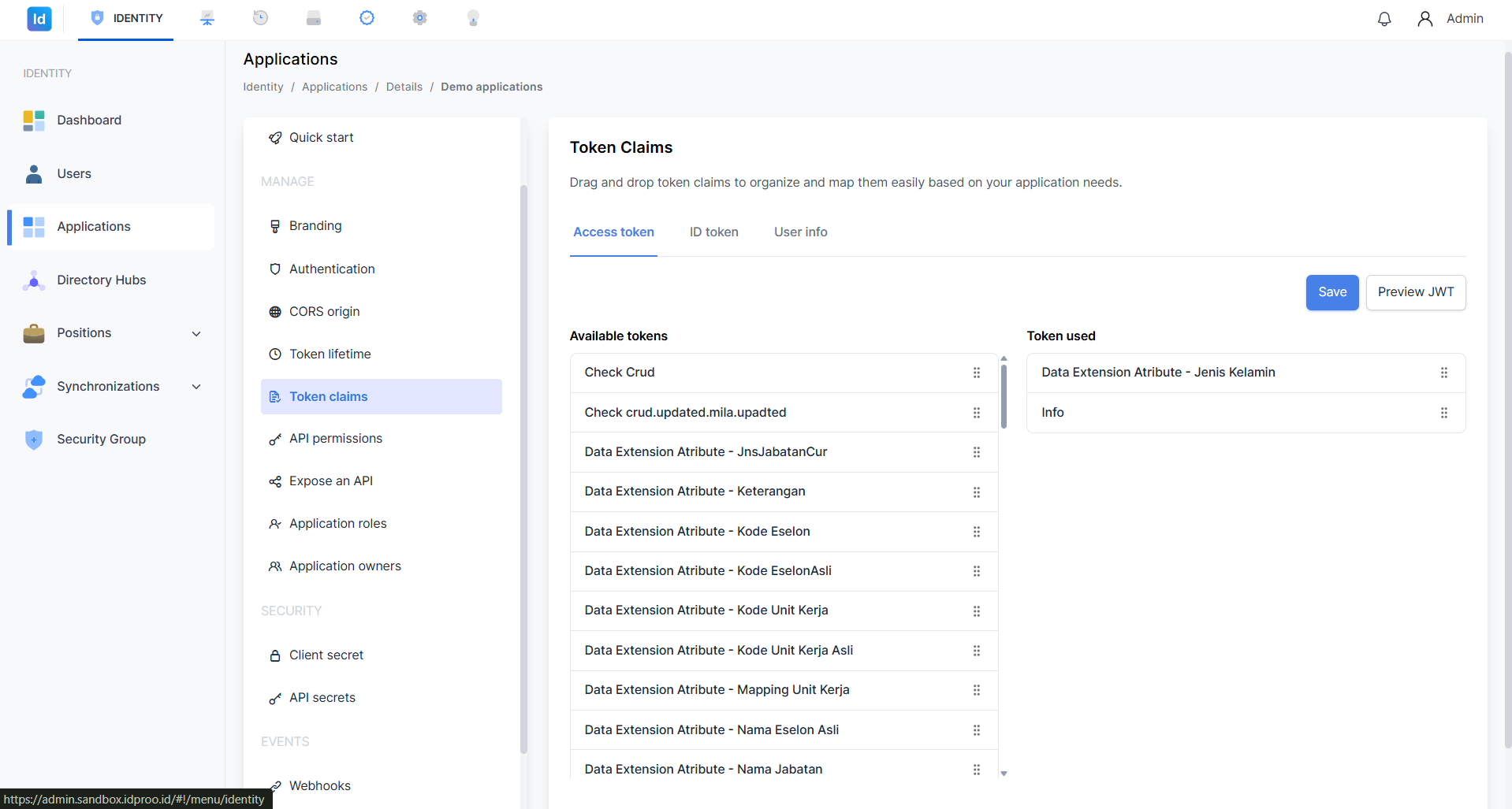 Token Claims - Tab Access Token