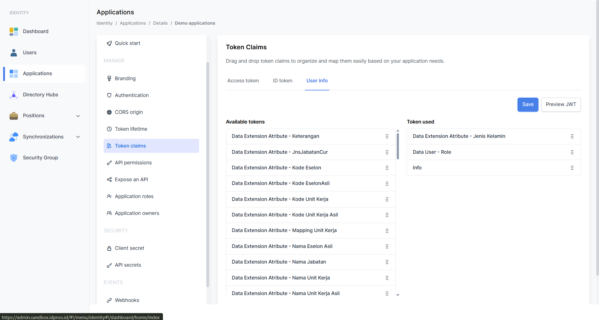 Token Claims - Tab User Info