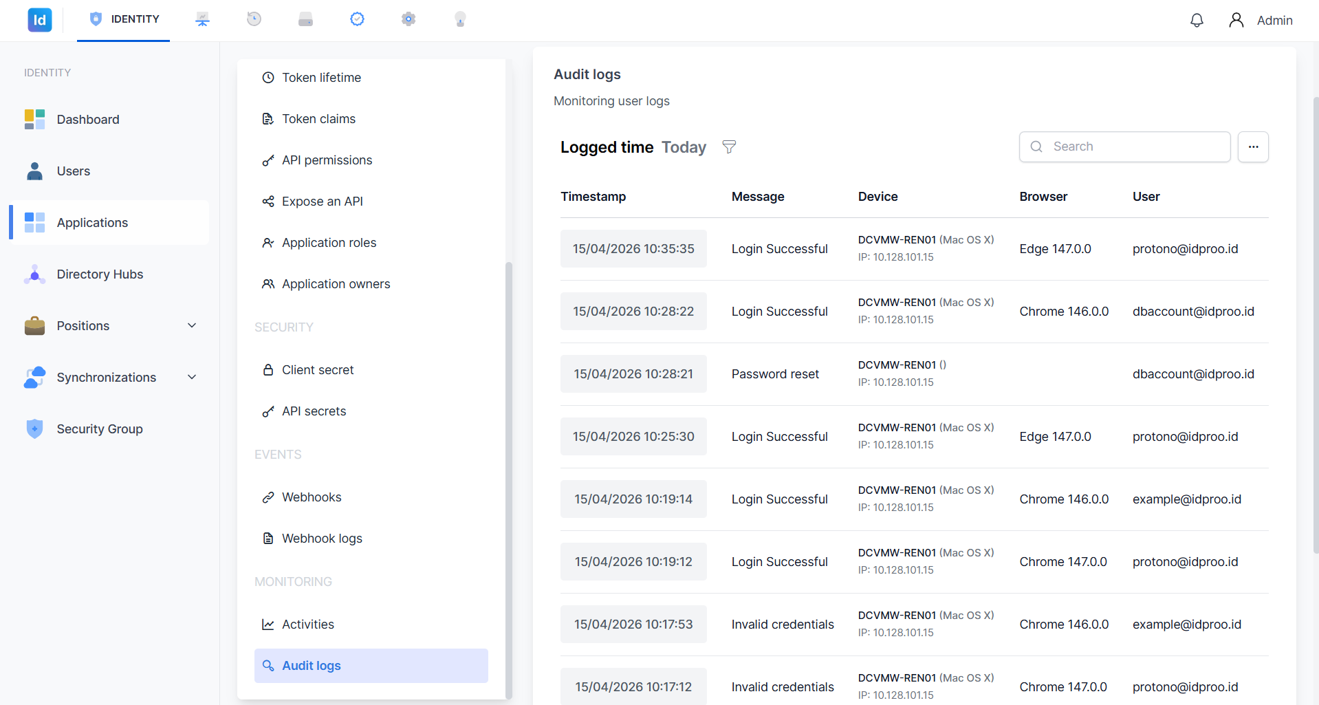 Audit Logs – Tampilan Default