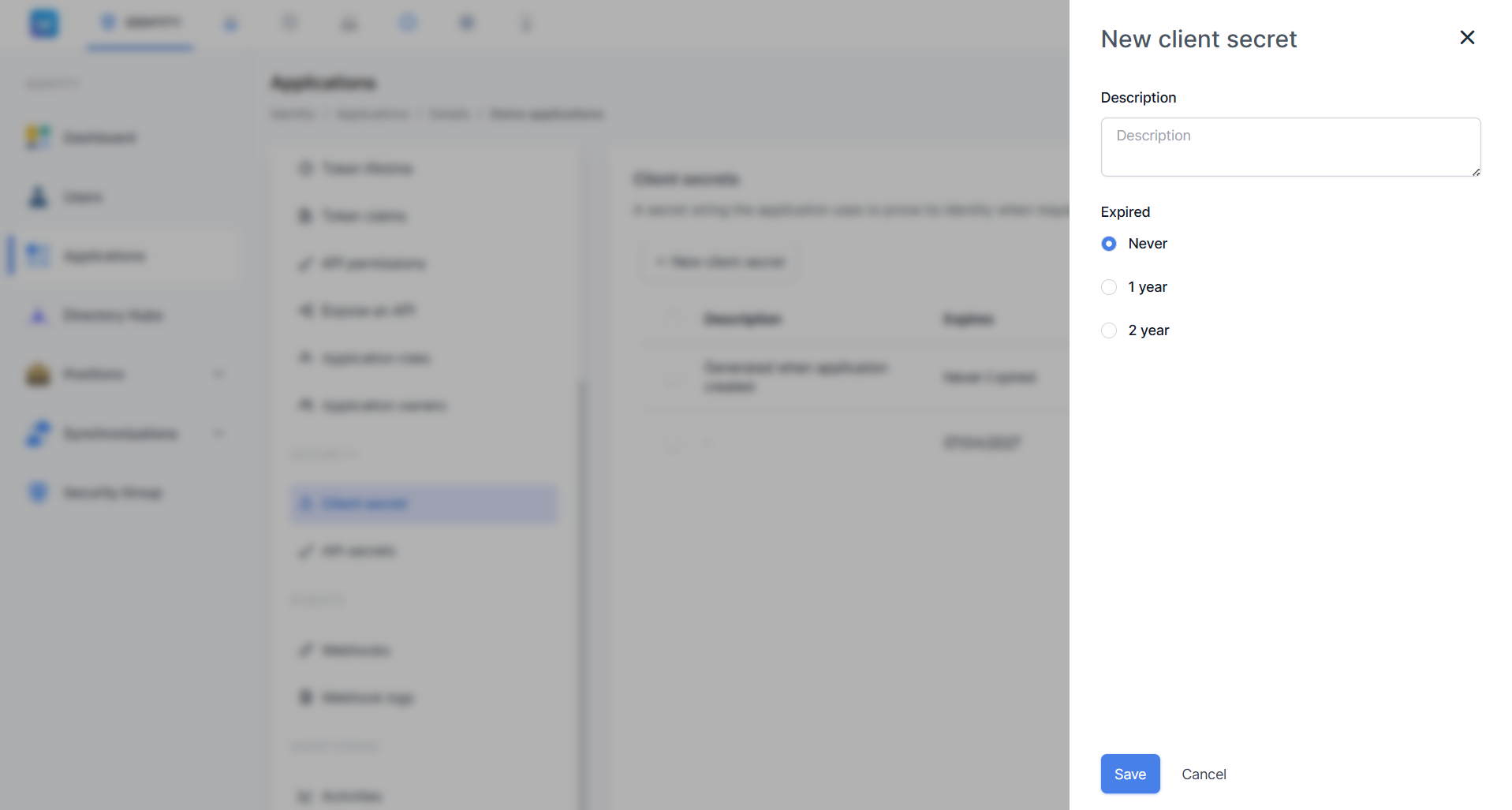 Dialog New Client Secret