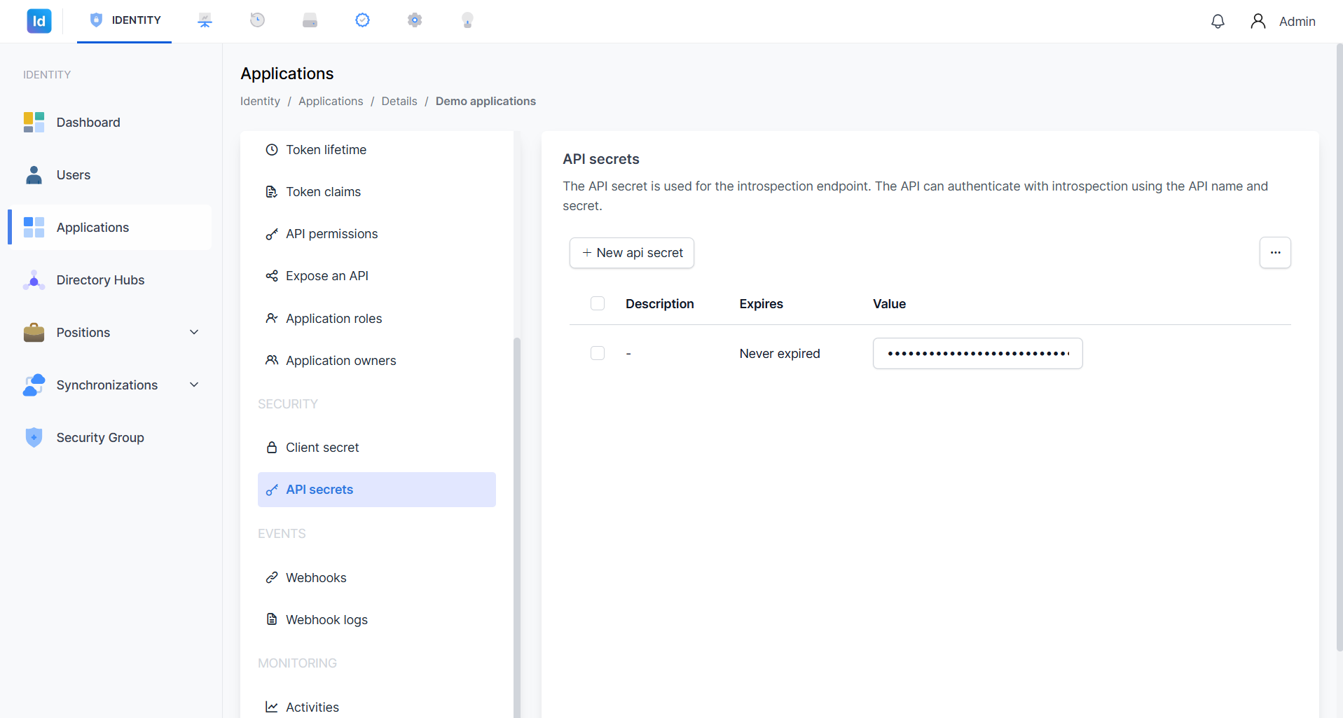 Halaman API Secrets