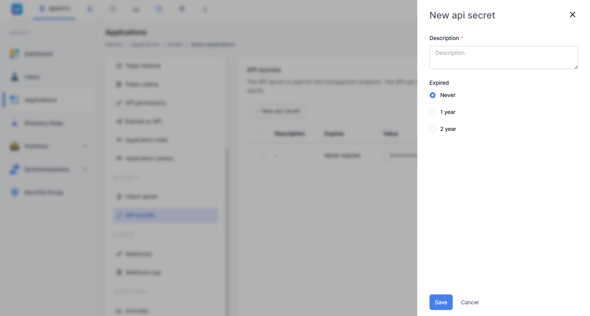 Dialog New API Secret