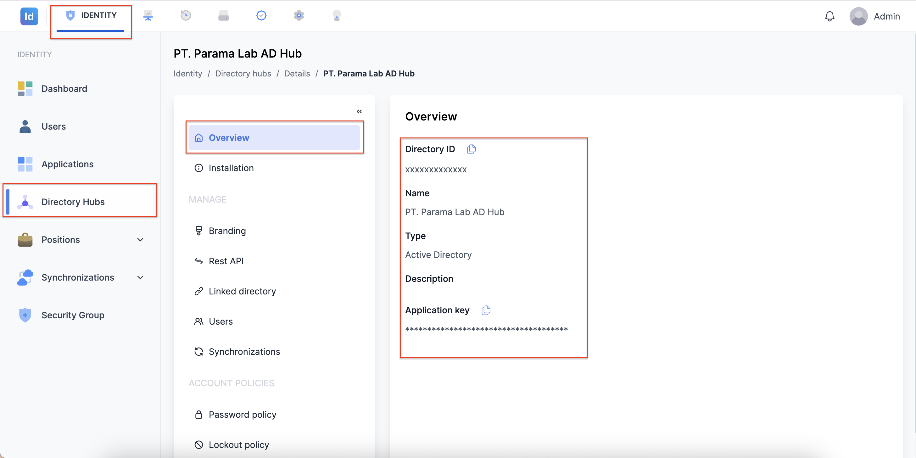 Tab Overview pada Halaman Detail Directory Hub