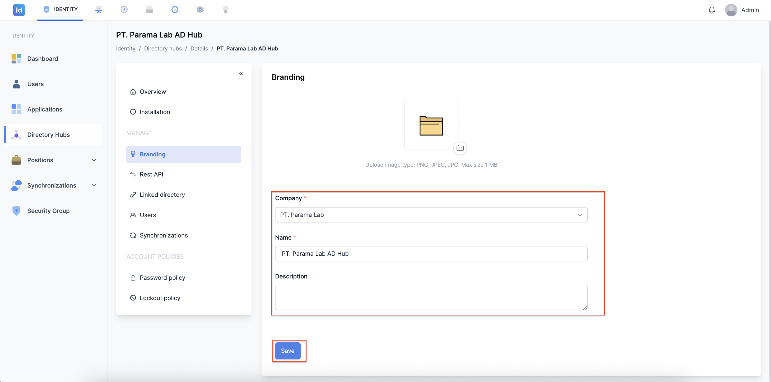 Tab Branding pada Halaman Detail Directory Hub