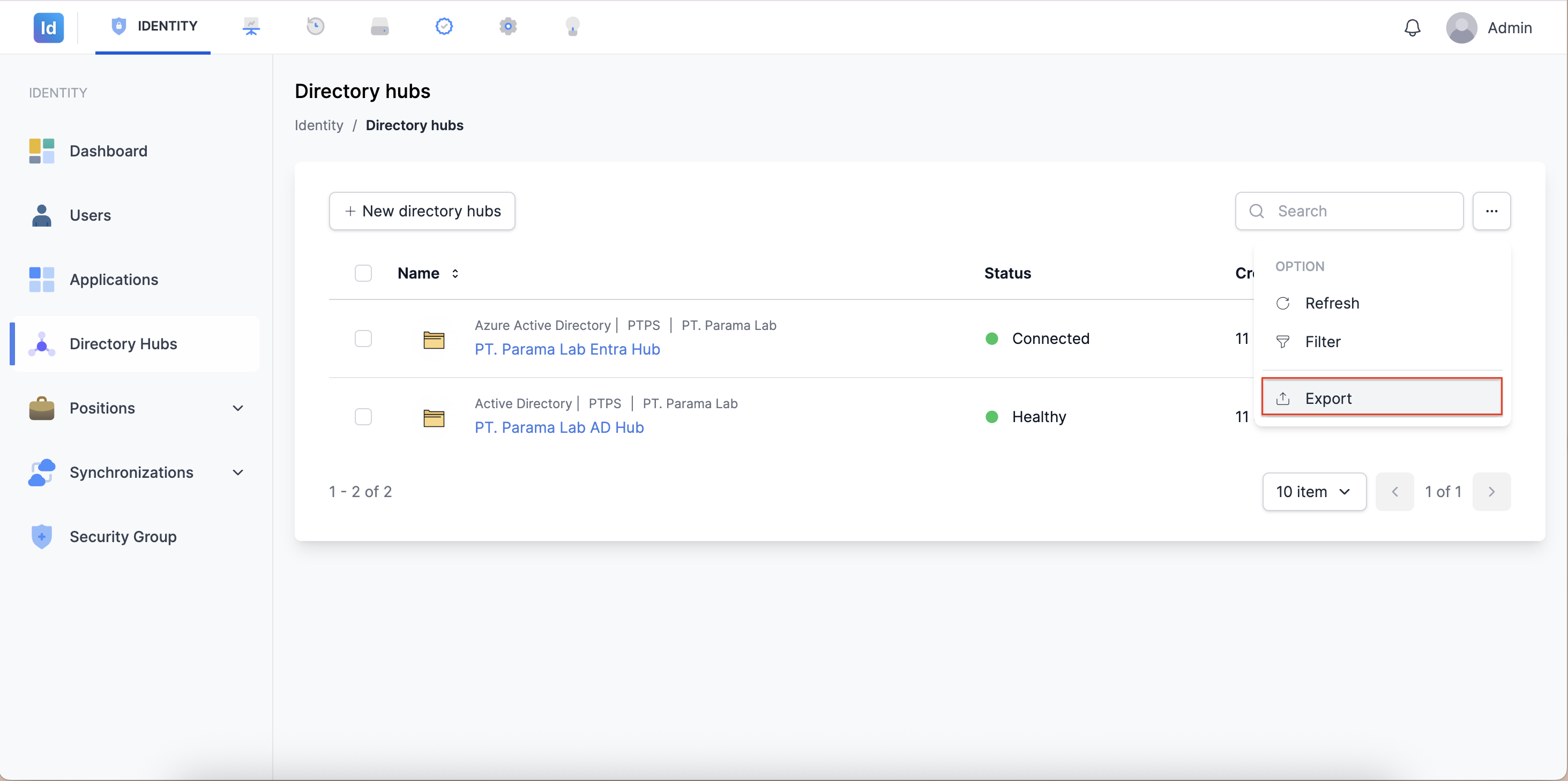 Pilihan Export pada Menu Option