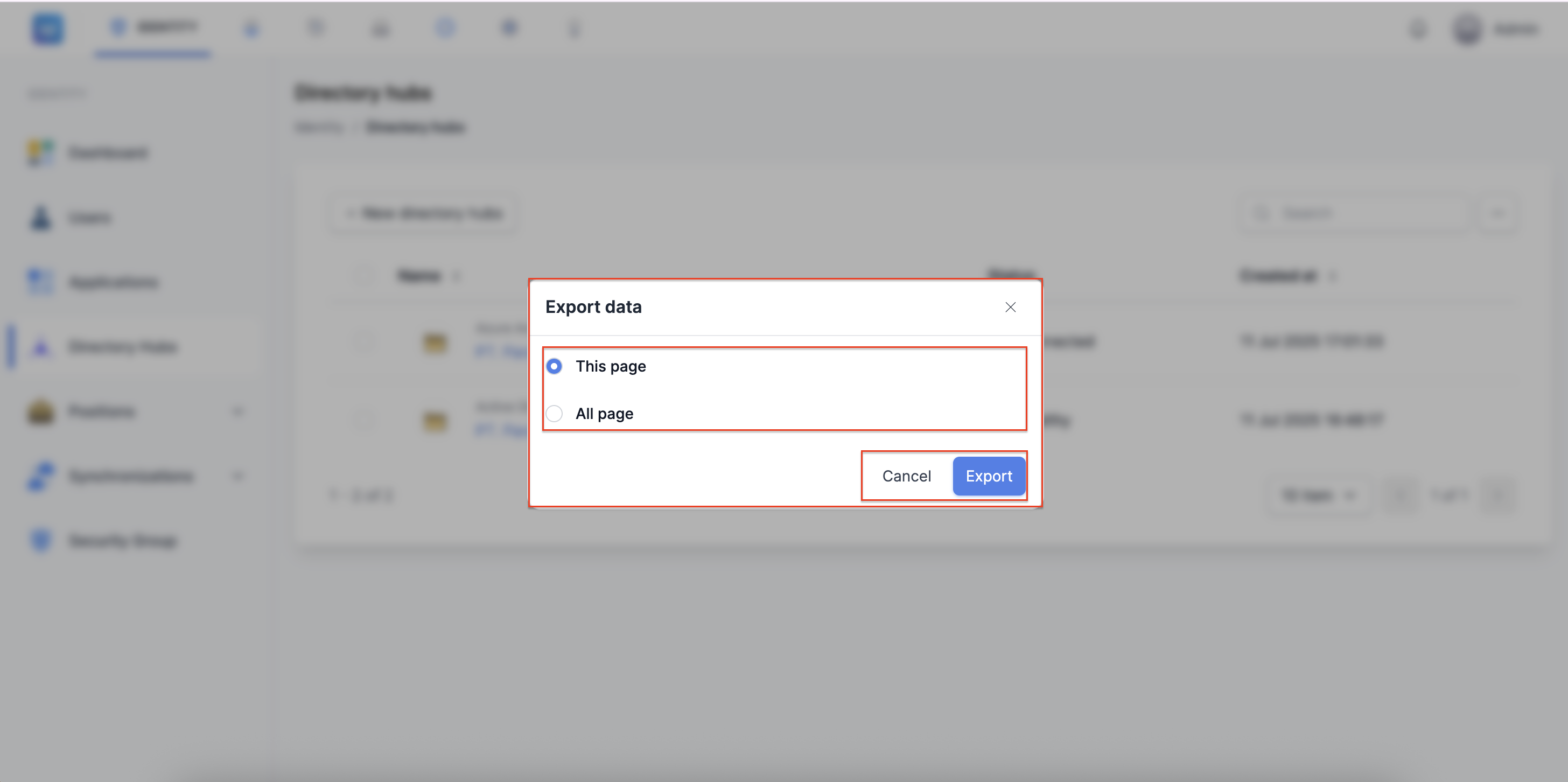 Dialog Export Data