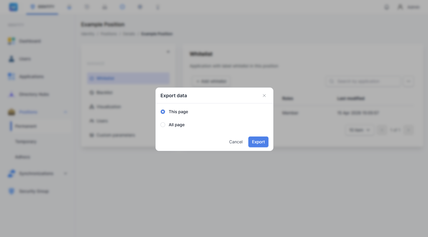 Modal Ekspor Whitelist