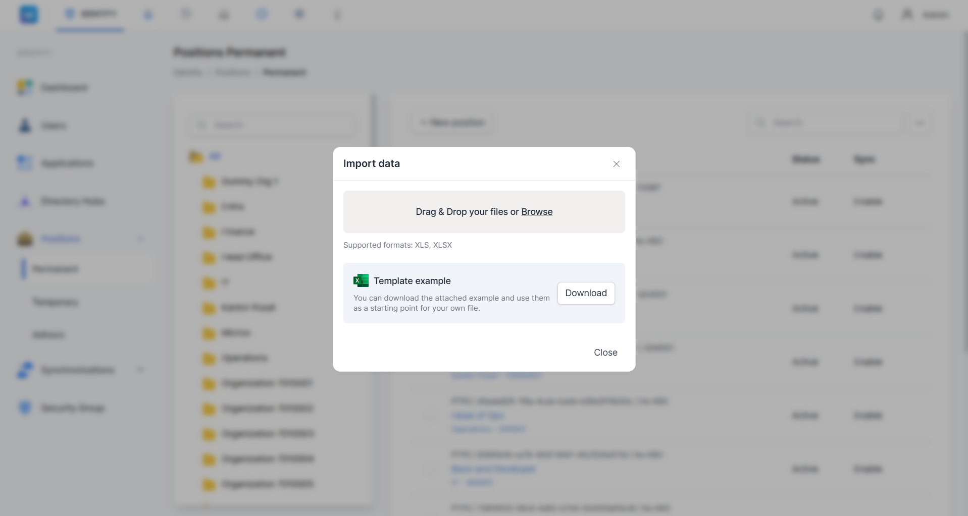 Dialog Import Peran Jabatan