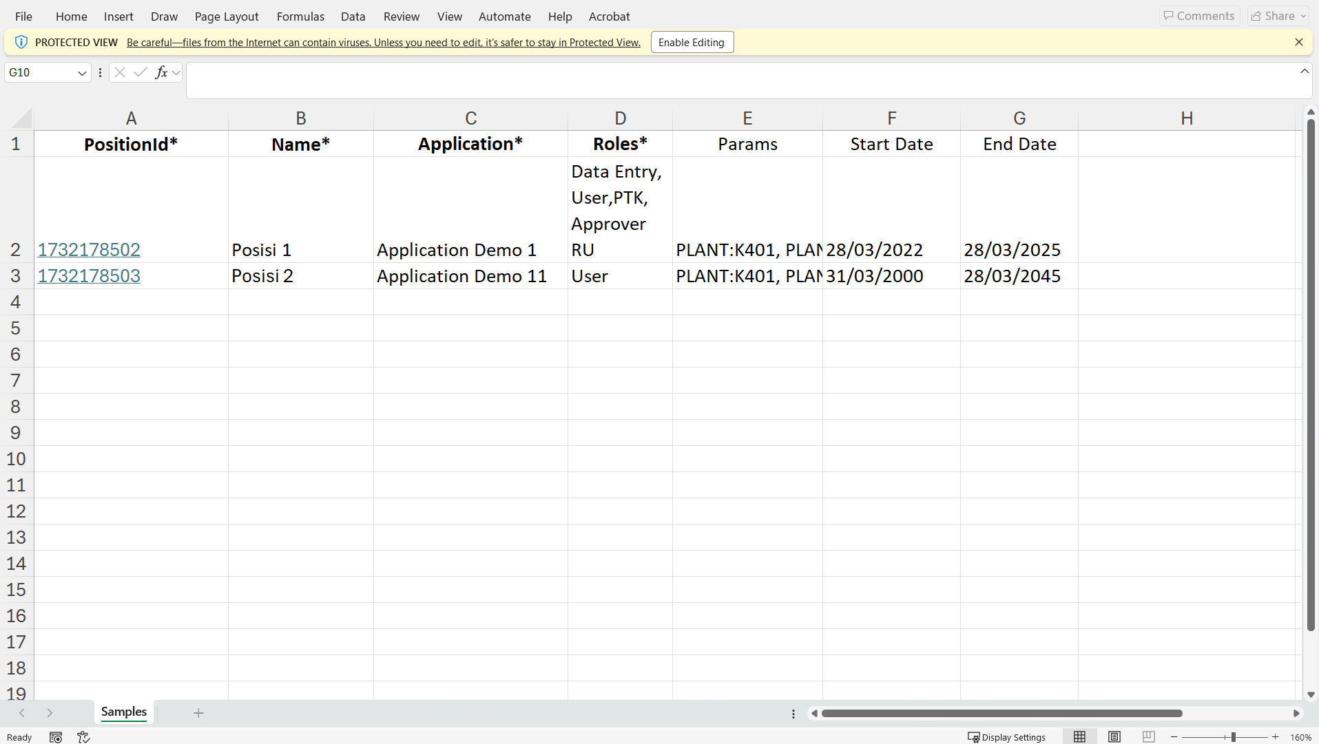 Template Excel Peran Jabatan