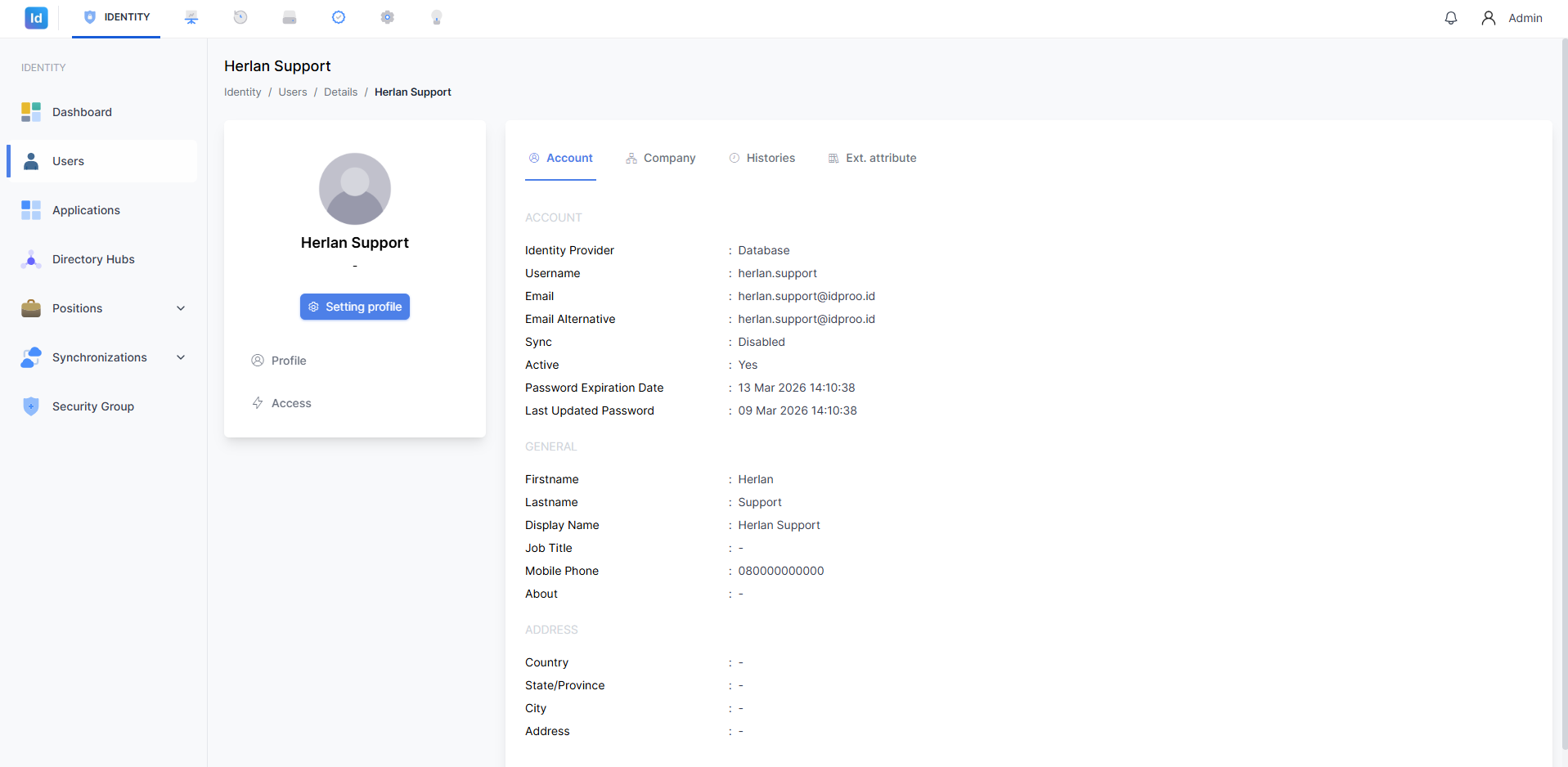 Detail Pengguna – Tab Account
