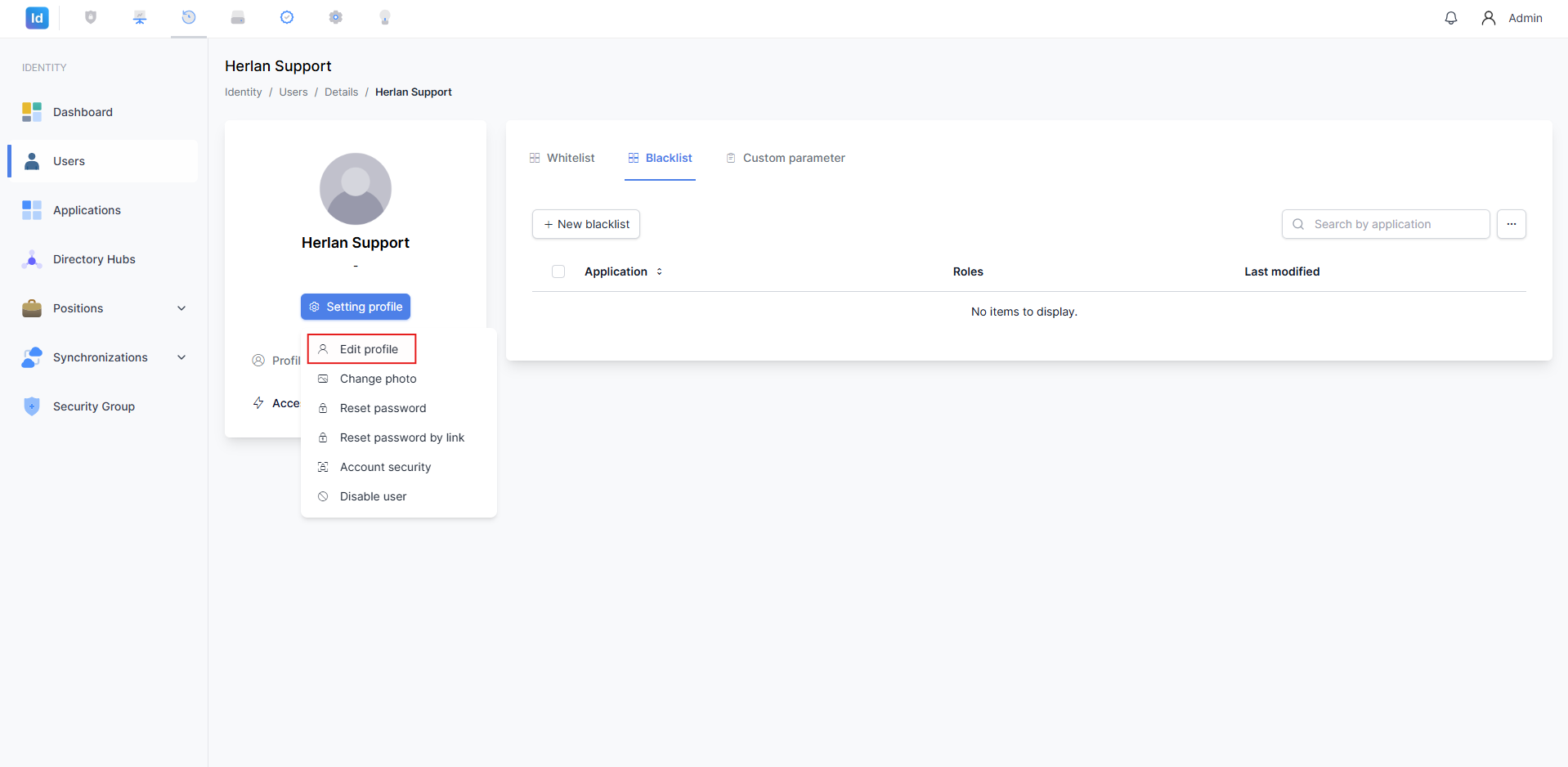 Menu Setting Profile