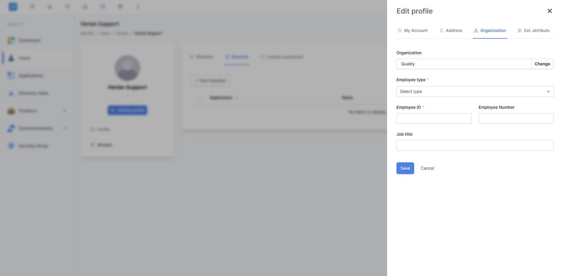 Edit Profile – Organization