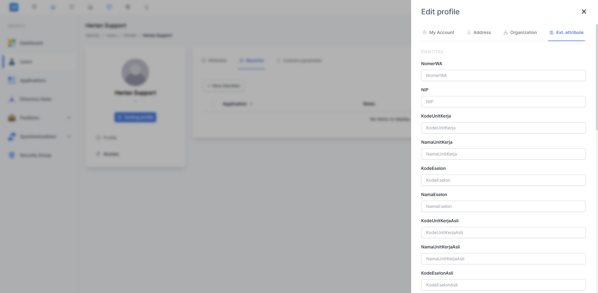 Edit Profile – Ext. Attribute (Atas)