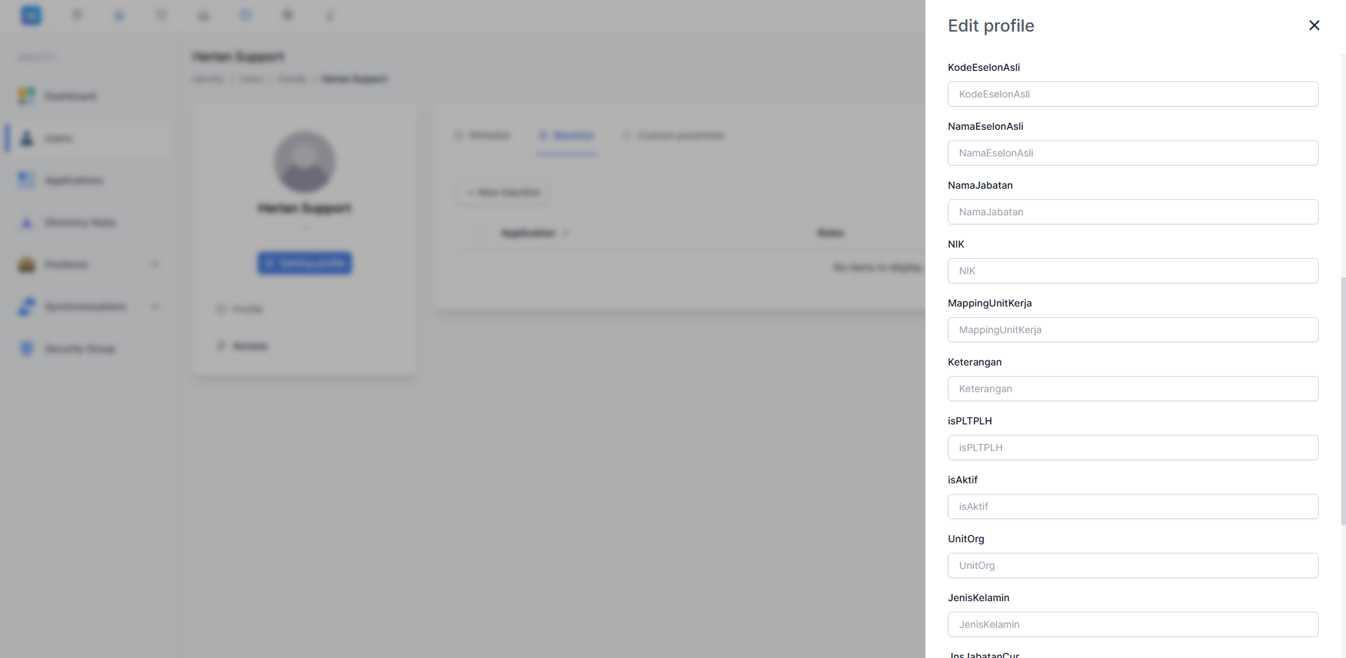 Edit Profile – Ext. Attribute (Bawah)