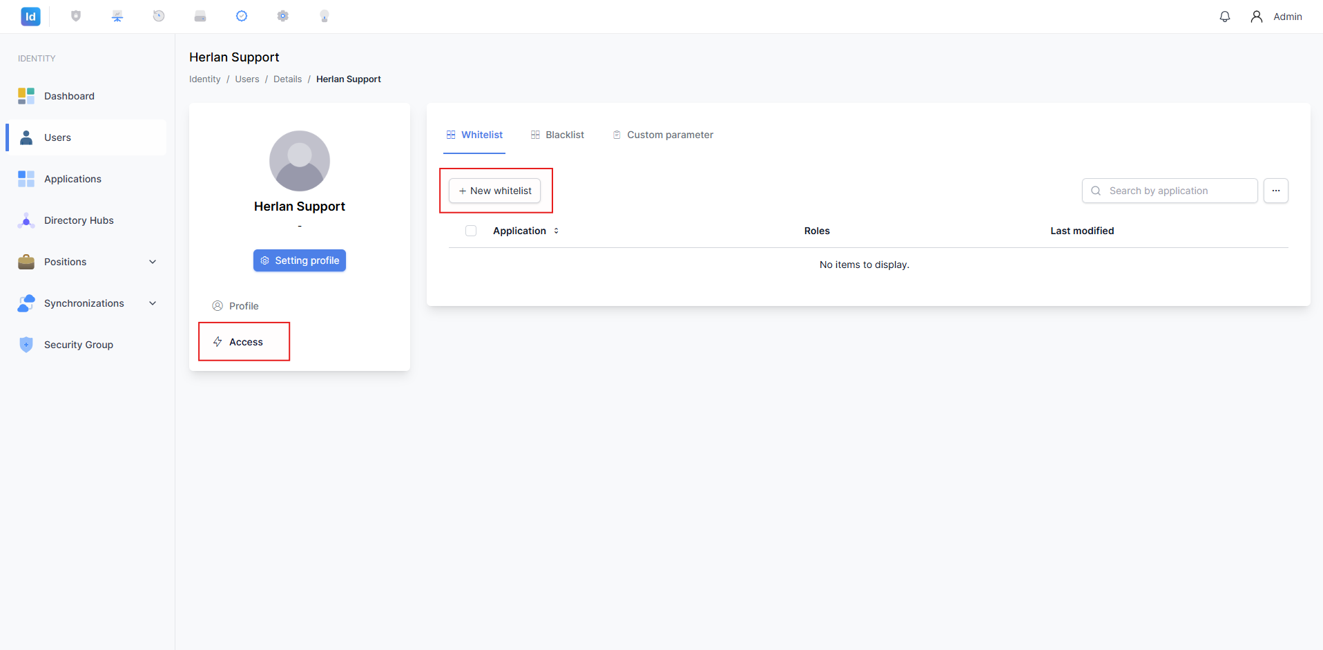 Halaman Access – Whitelist