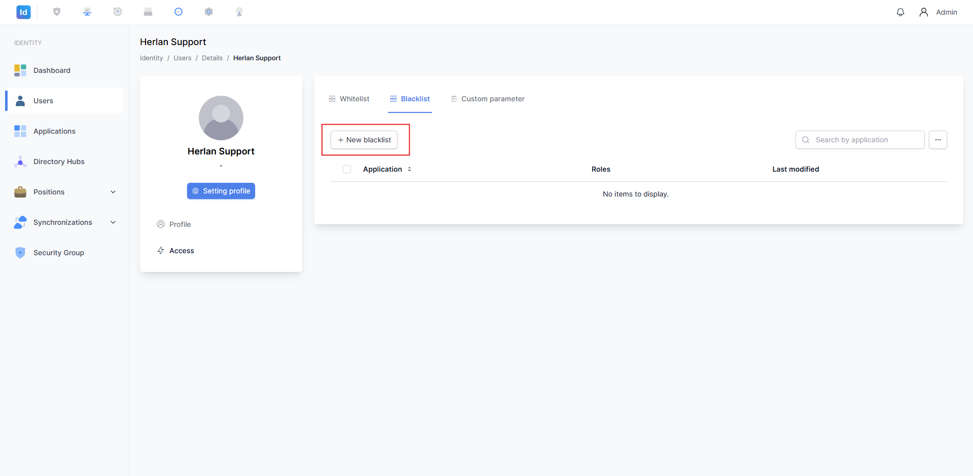 Halaman Access – Blacklist