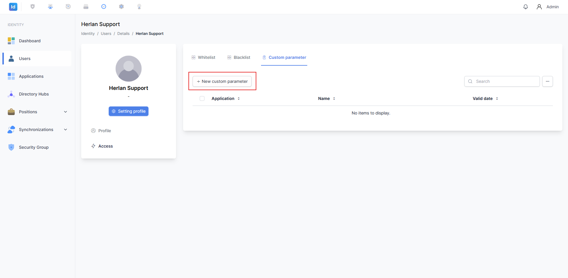 Halaman Access – Custom Parameter