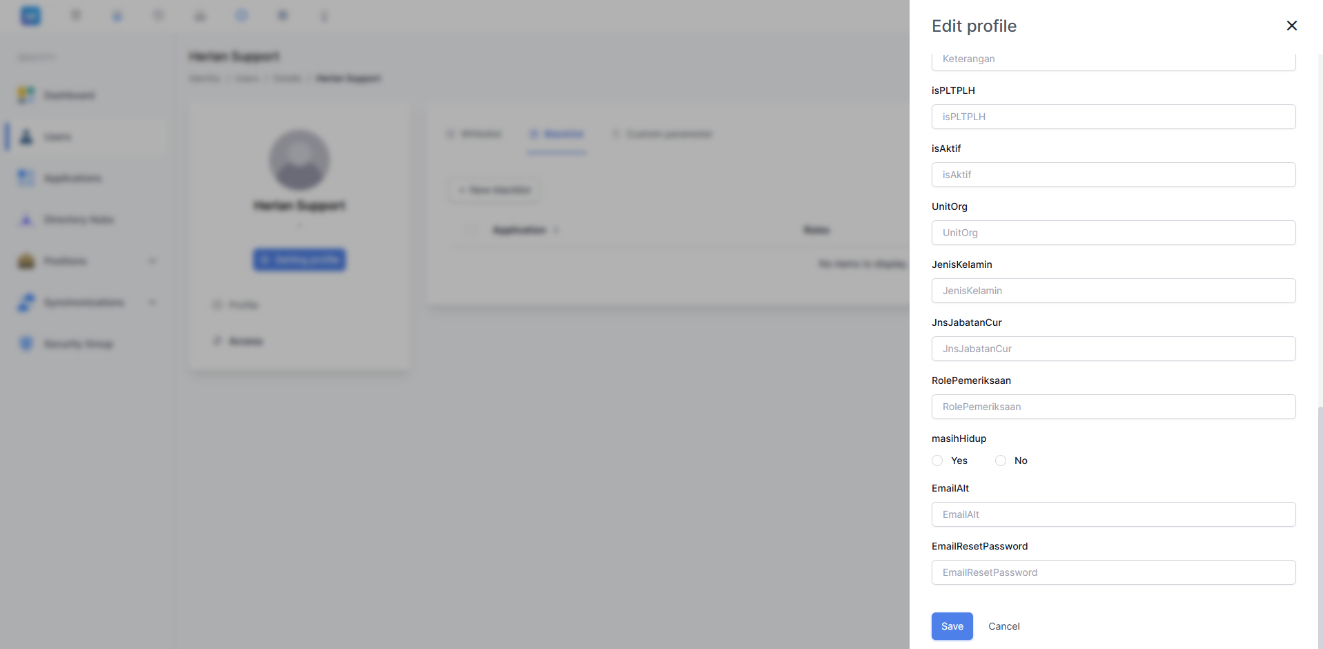 Edit Profile – Ext. Attribute (Bawah)