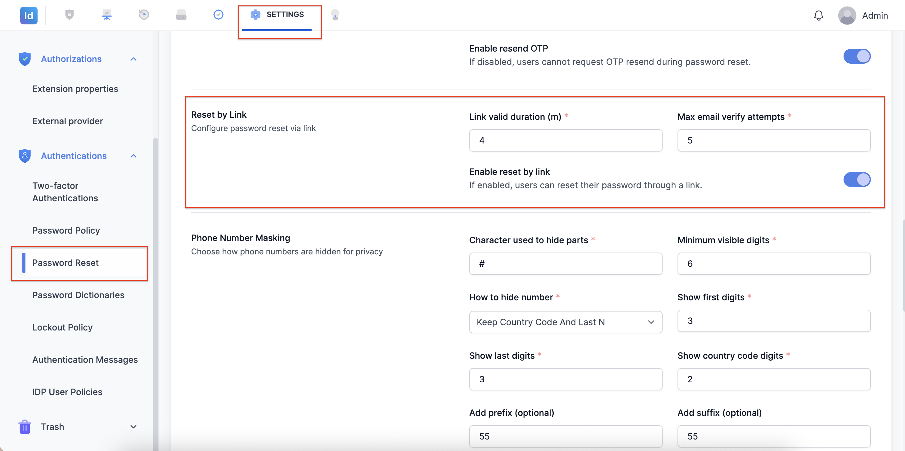 Konfigurasi Reset by Link pada Settings