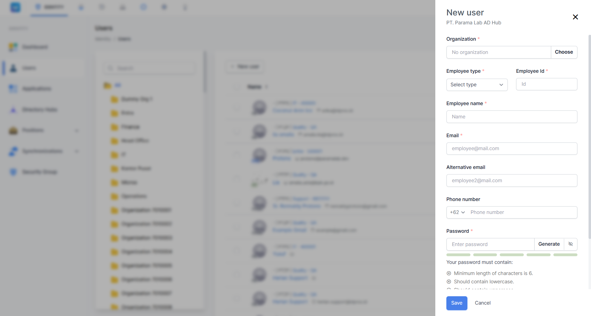 Formulir New User — AD Hub (Bagian Atas)