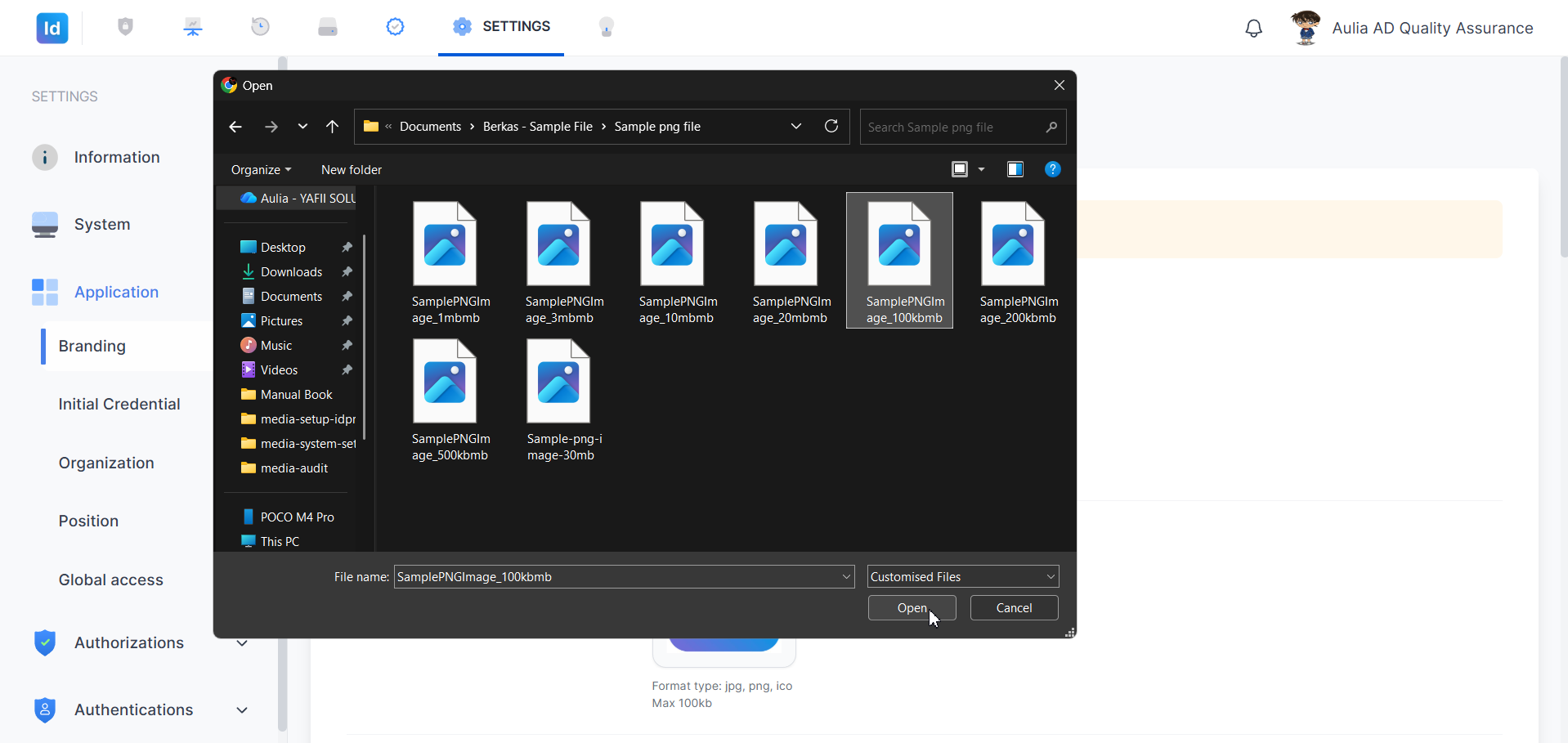 Branding — dialog pemilihan file