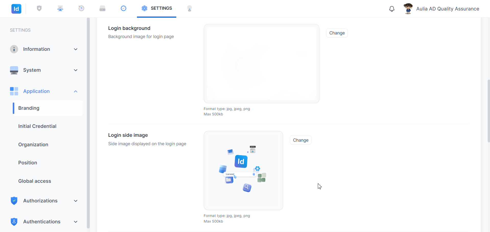 Branding — Login background dan Login side image