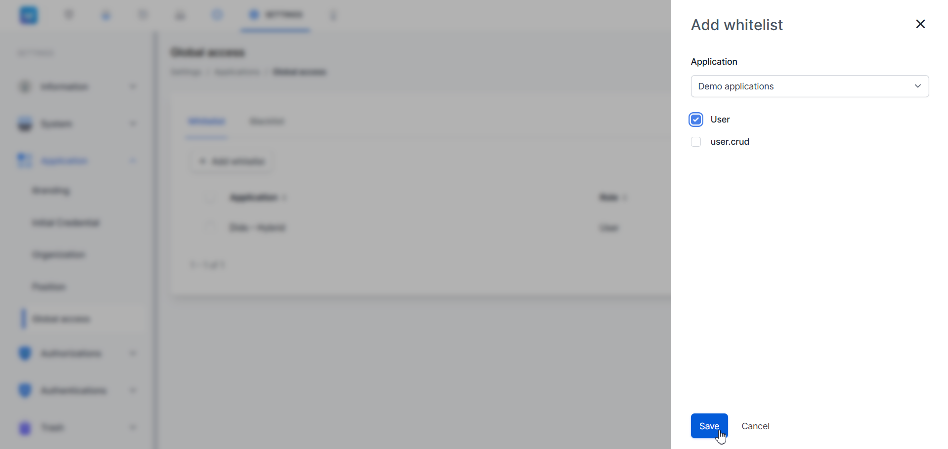 Global access — Add whitelist pilih Role