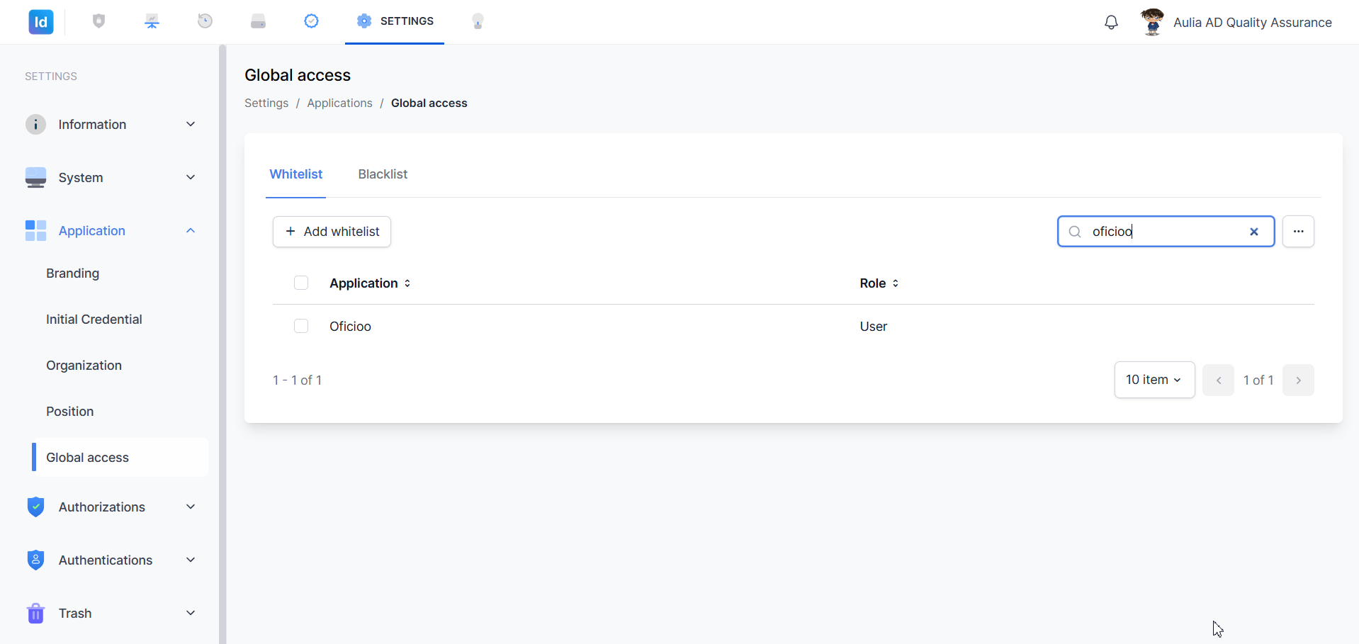 Global access — search whitelist
