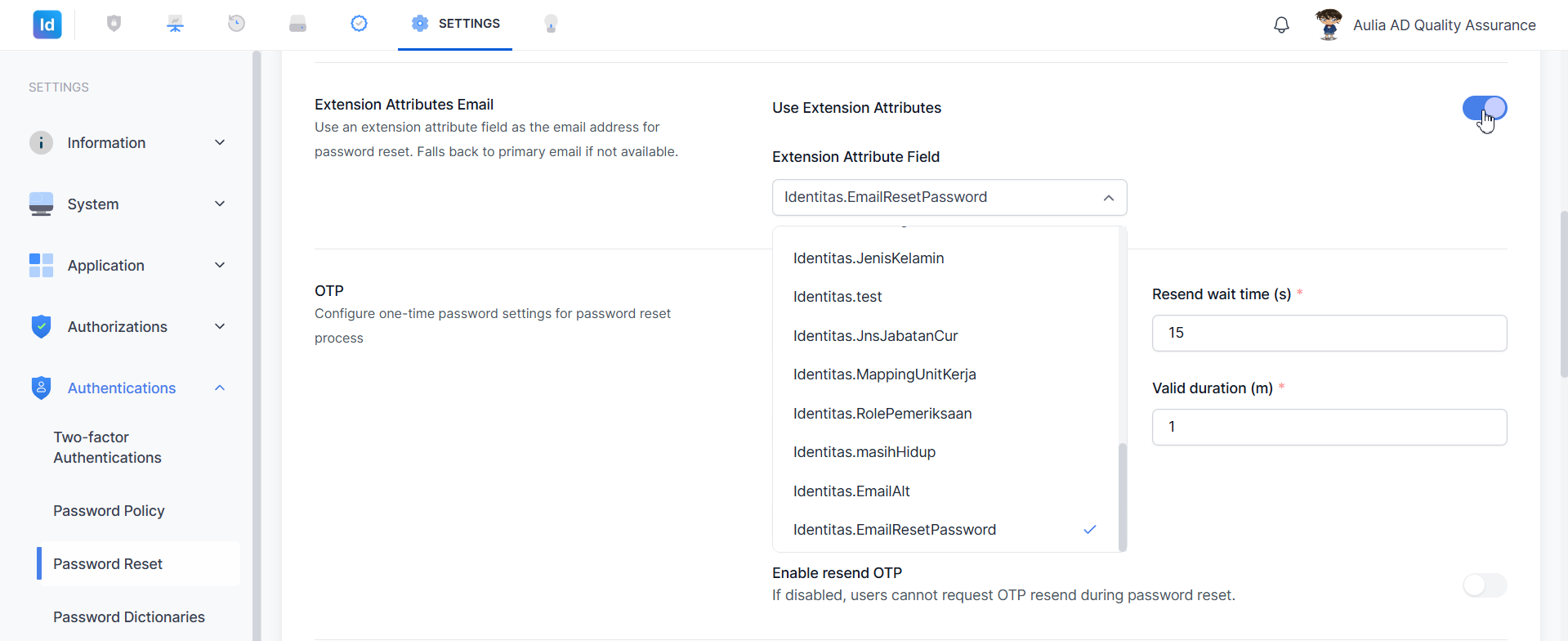 Password Reset — Extension Attributes Email