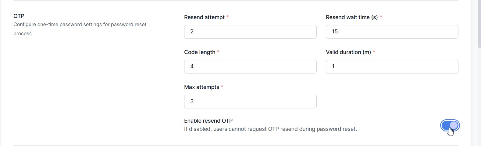 Password Reset — konfigurasi OTP