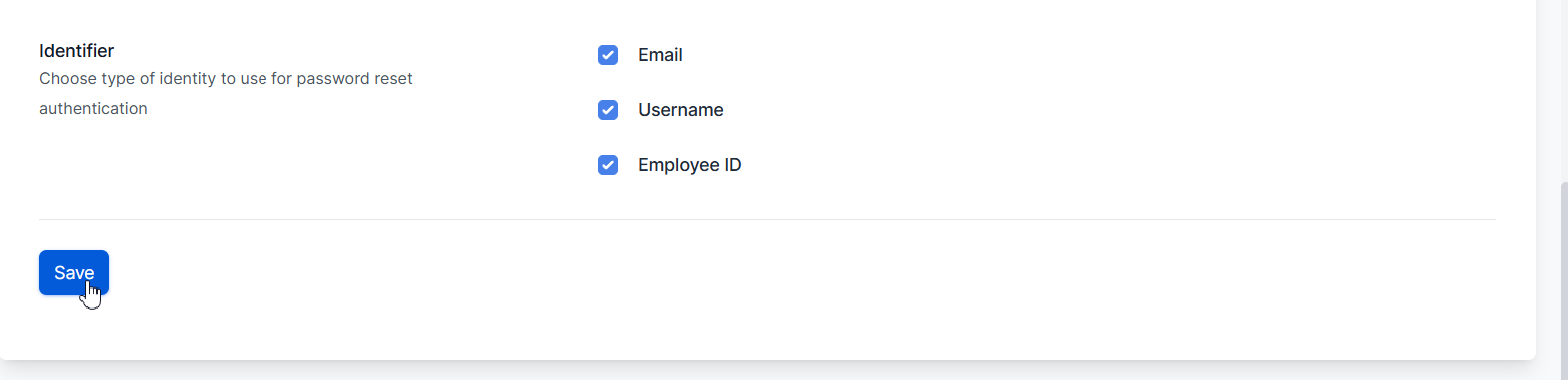 Password Reset — Identifier dan Save