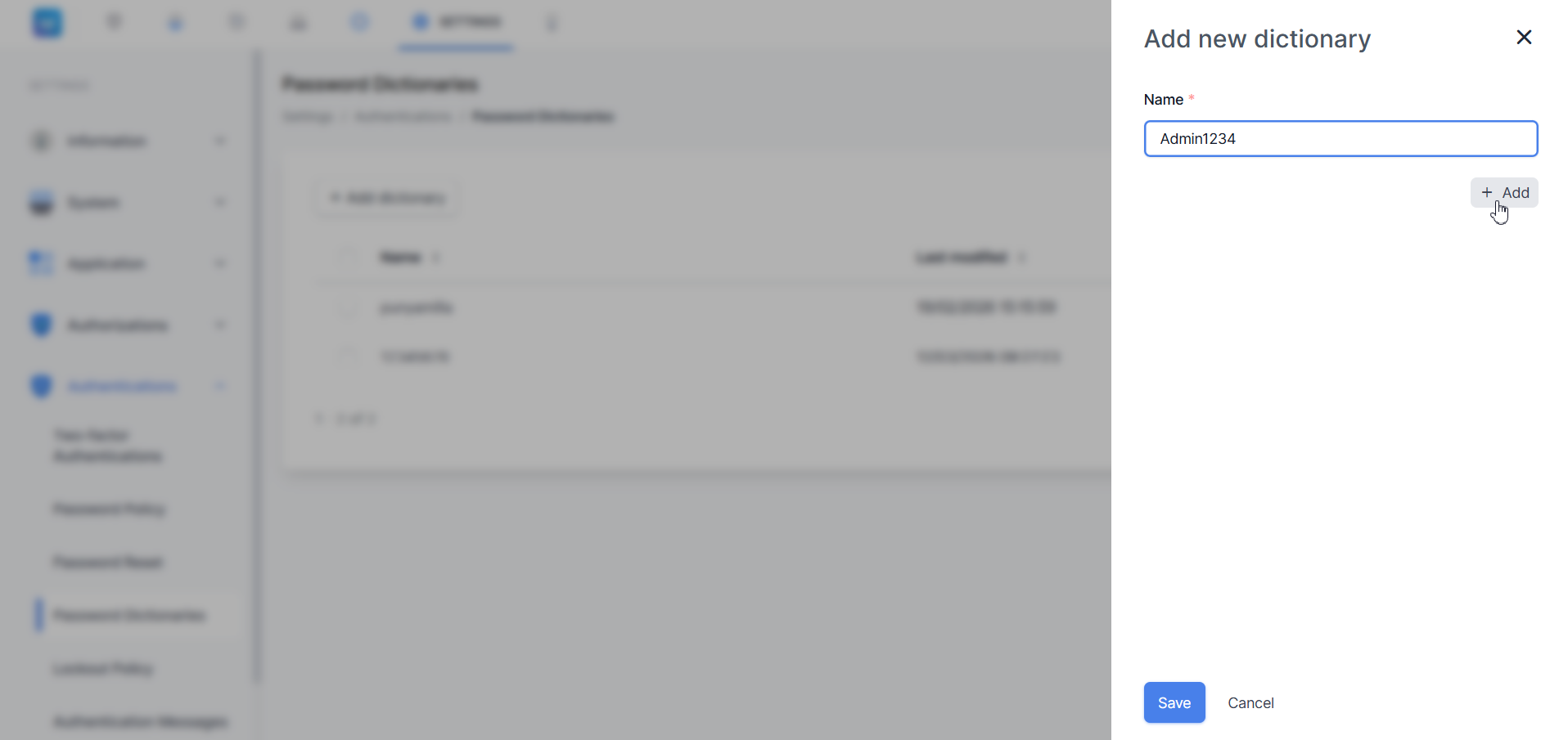 Add new dictionary — satu entri diisi