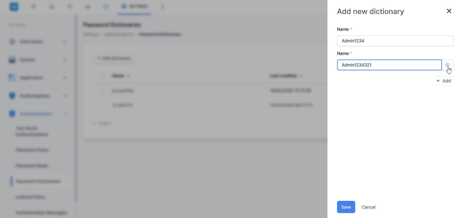Add new dictionary — dua entri diisi
