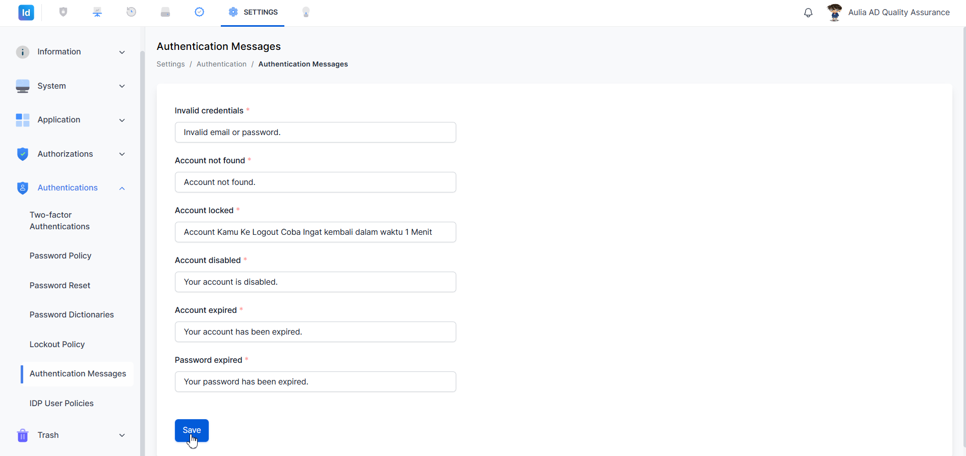 Authentication Messages