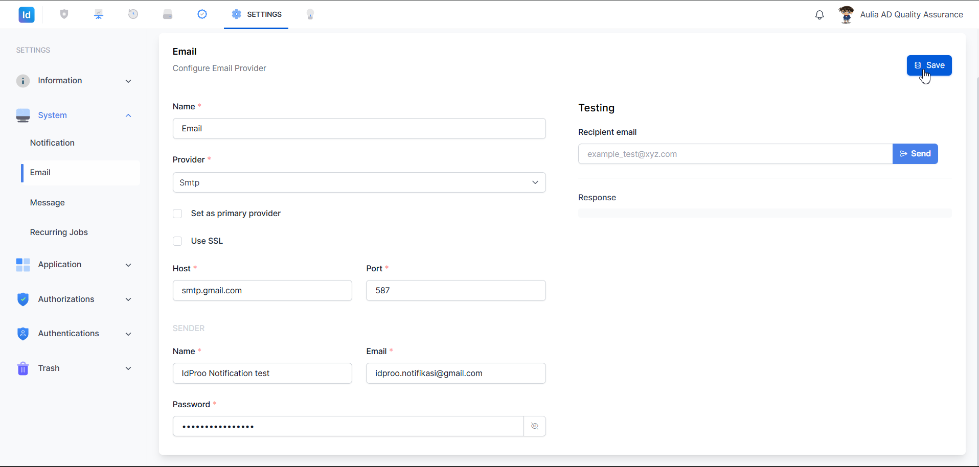 Settings — System Email — Formulir edit