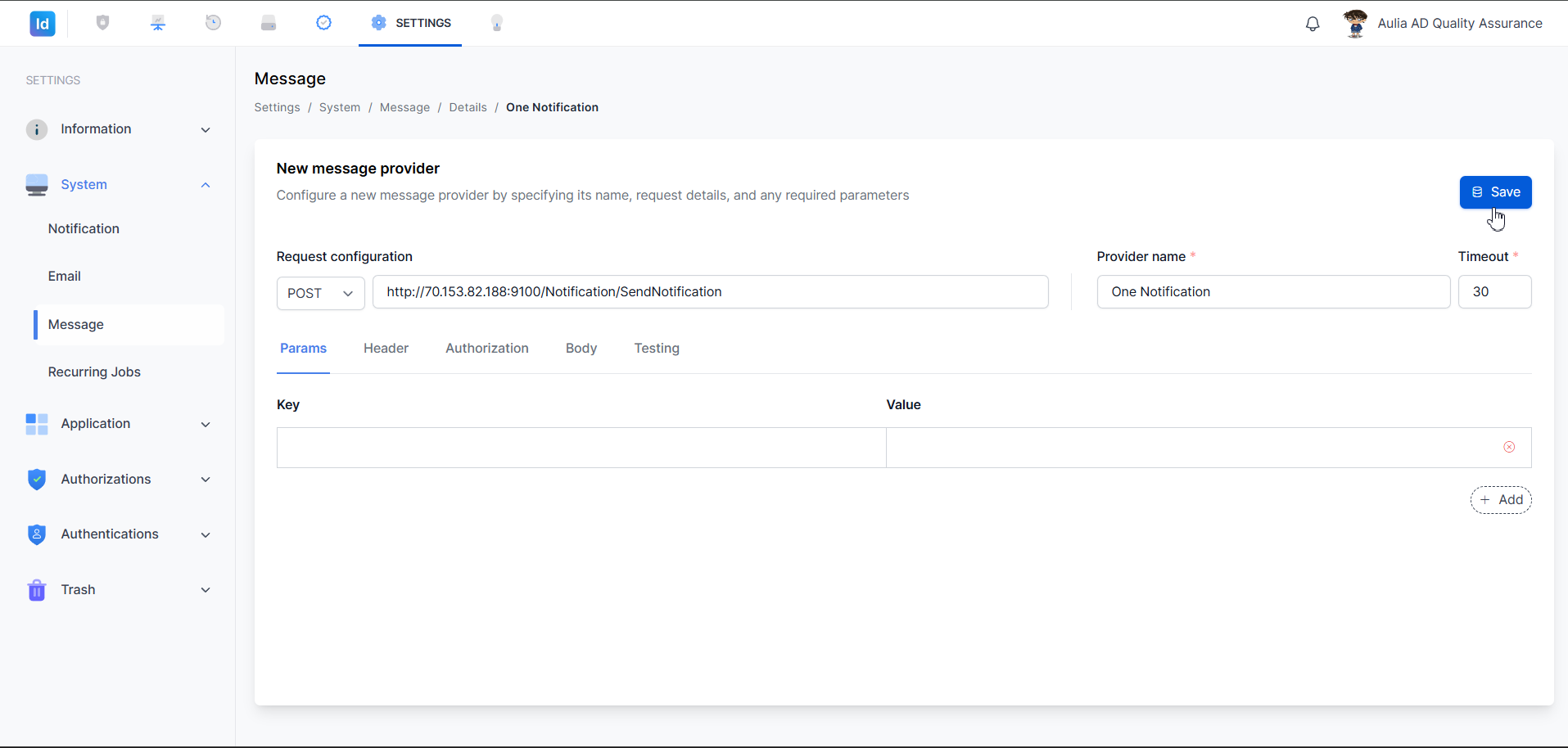 Settings — System Message — Formulir tambah baru