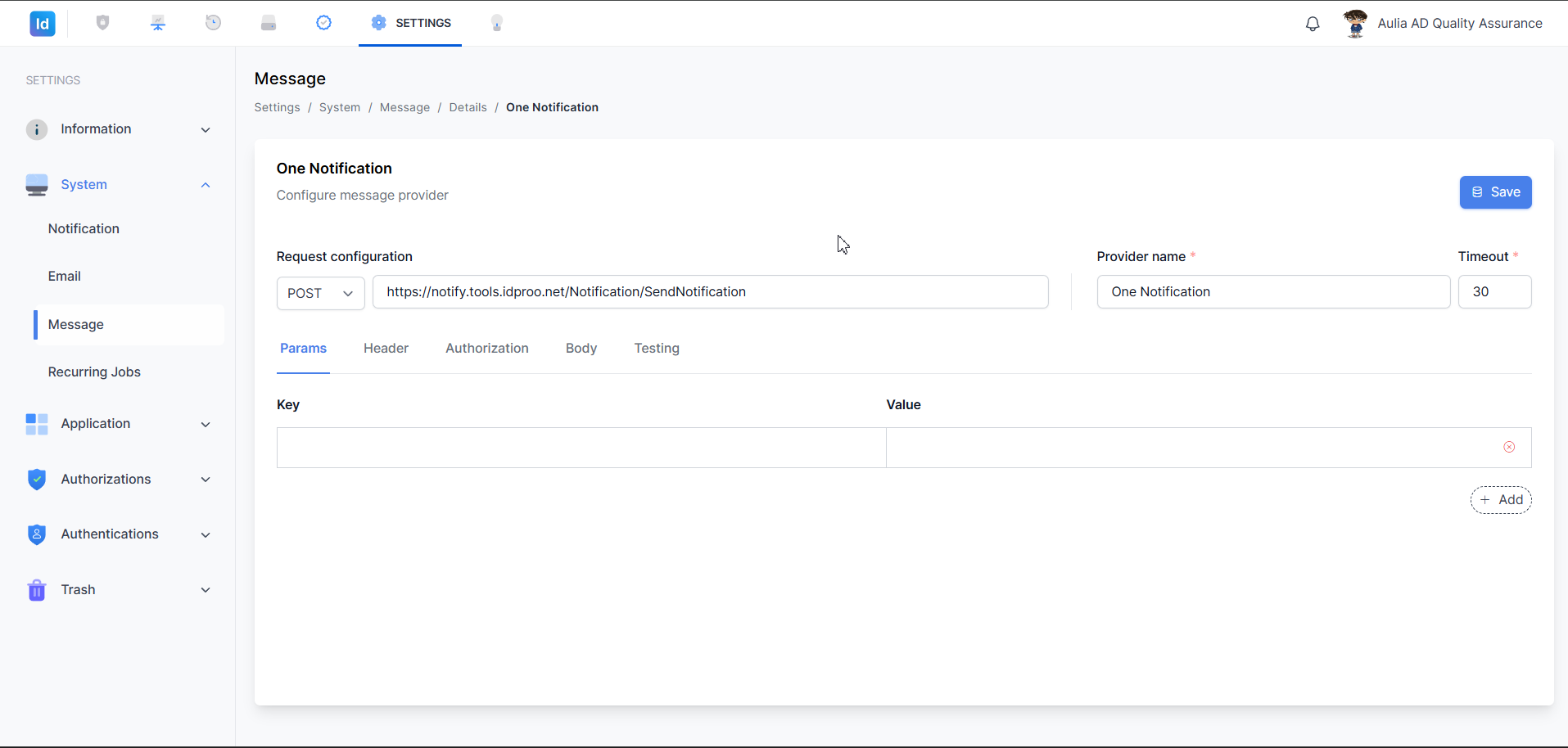 Settings — System Message — Formulir edit