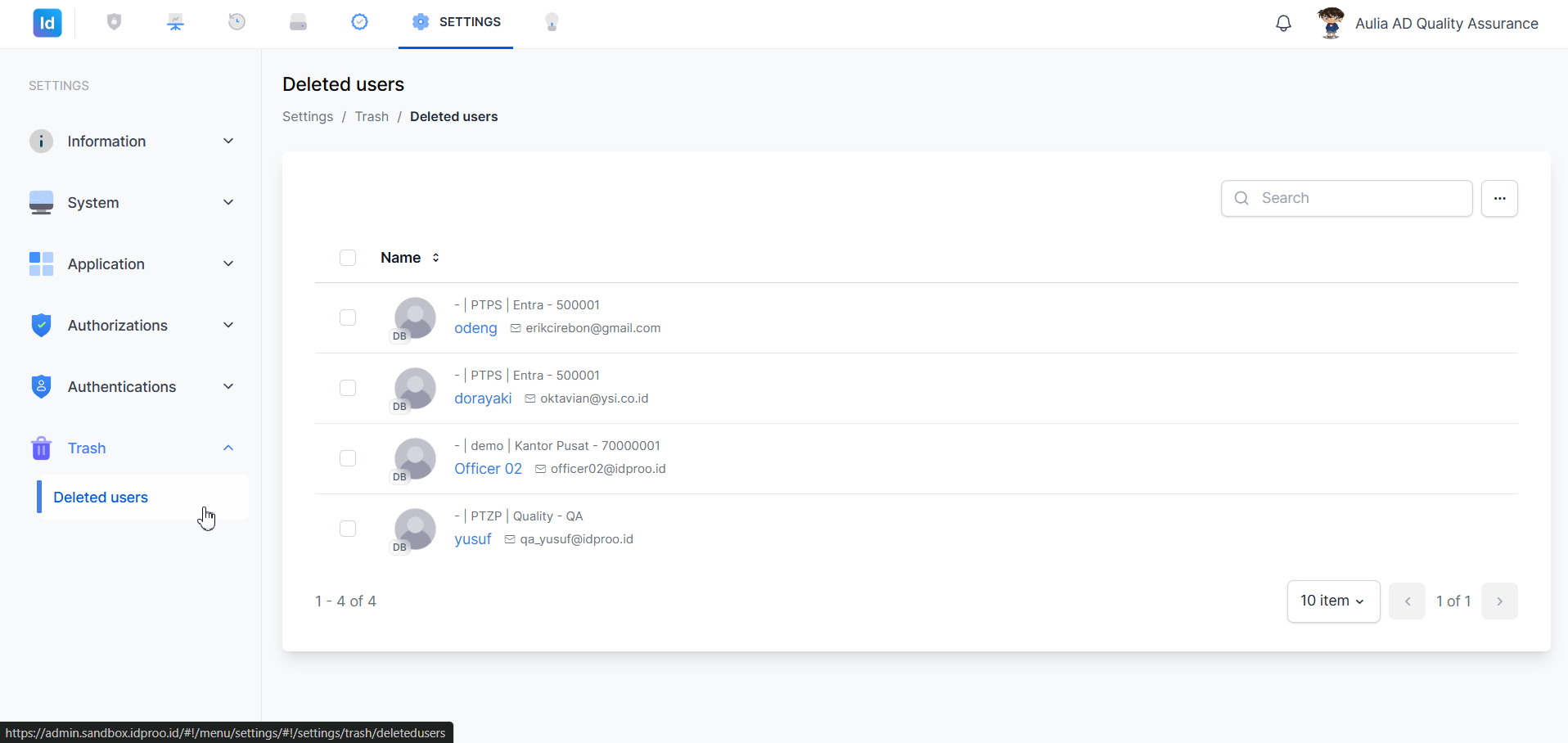 Deleted Users — tampilan daftar