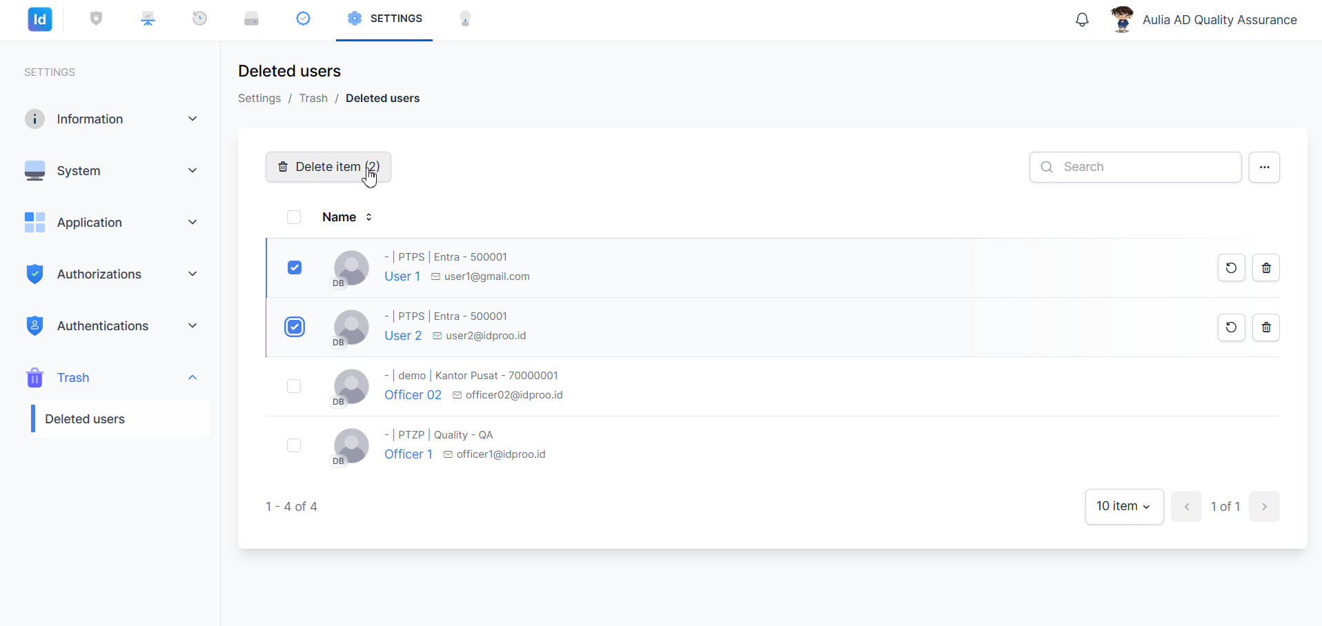 Deleted Users — hapus bulk(multiple)