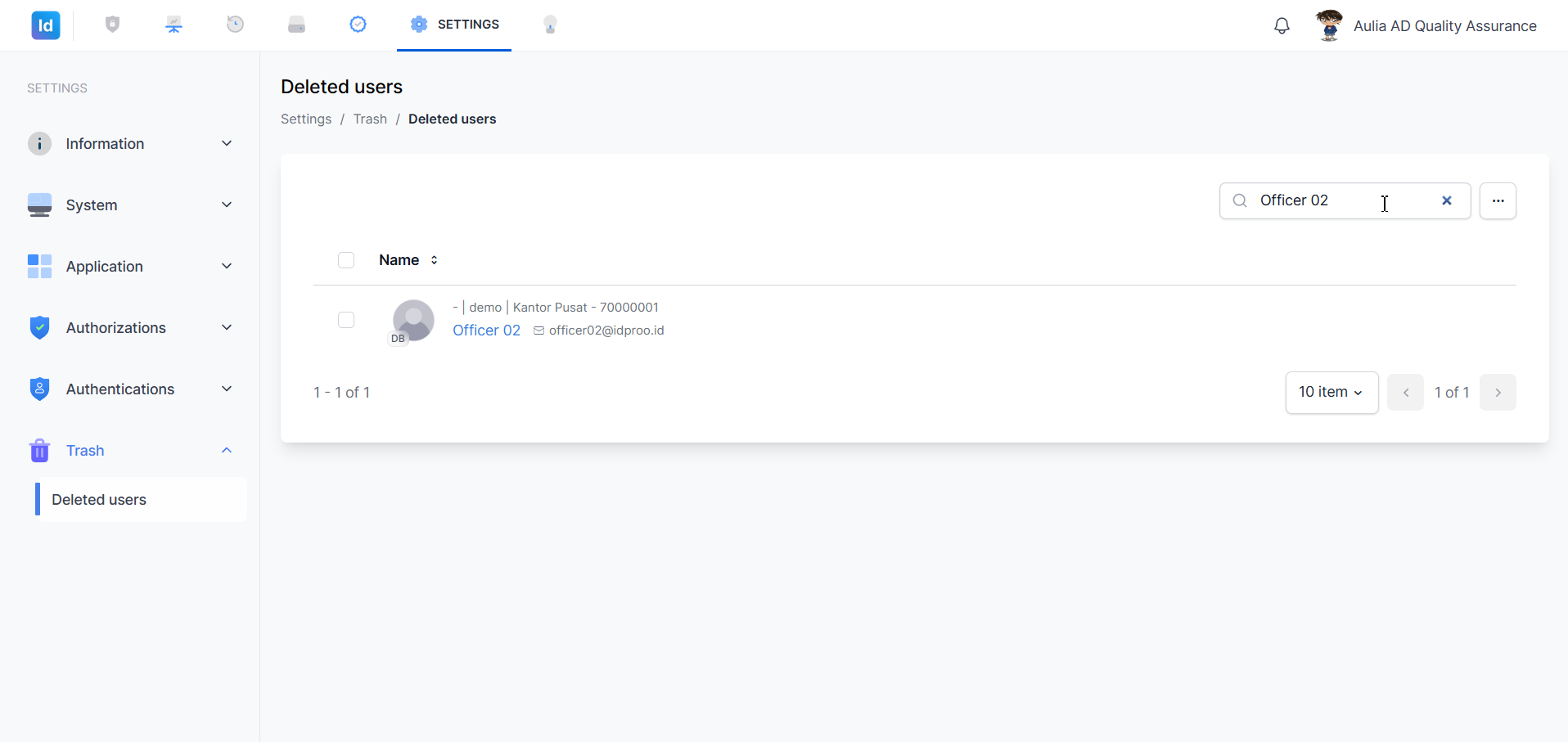 Deleted Users — fungsi Search