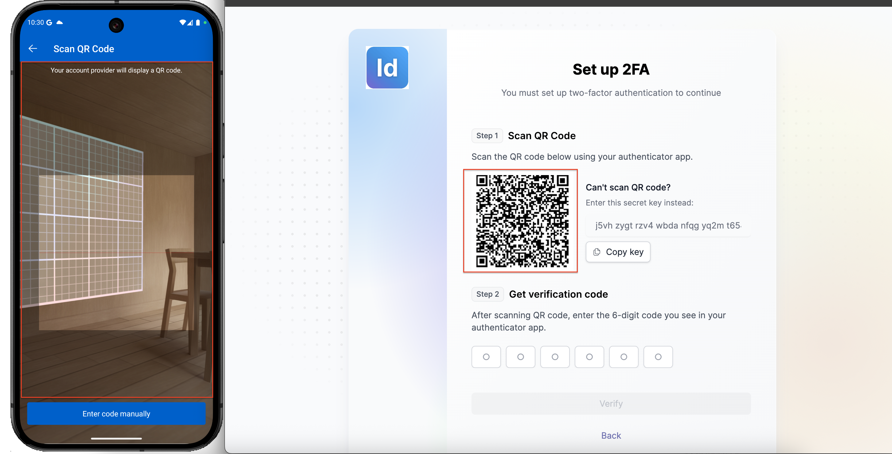 Langkah 3 - Halaman Set up 2FA dengan QR Code
