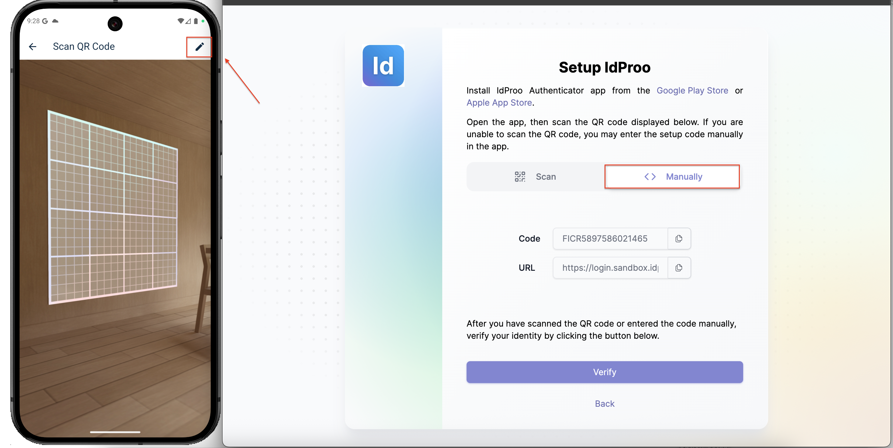 Input manual key IdProo