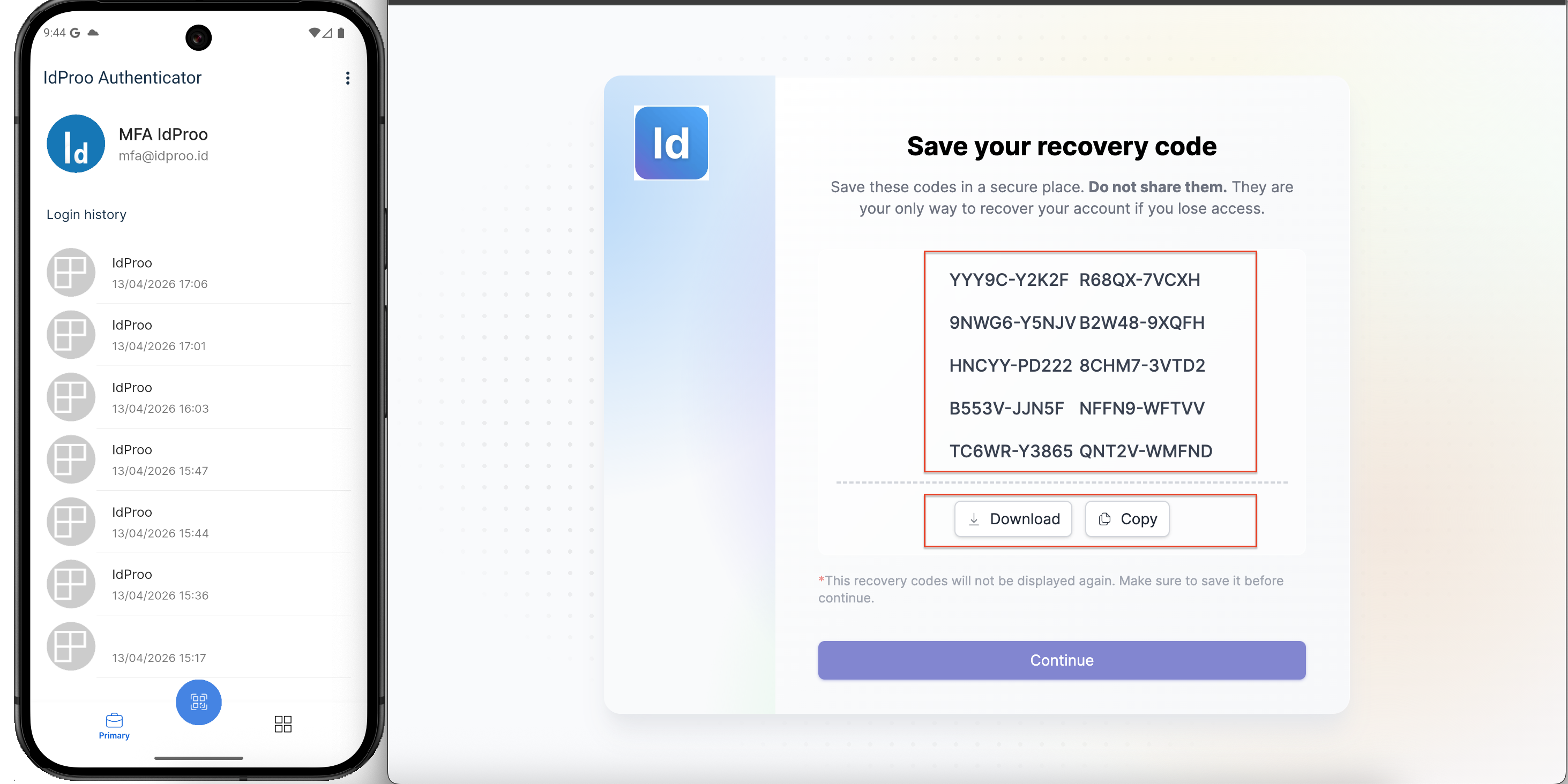 Halaman recovery code