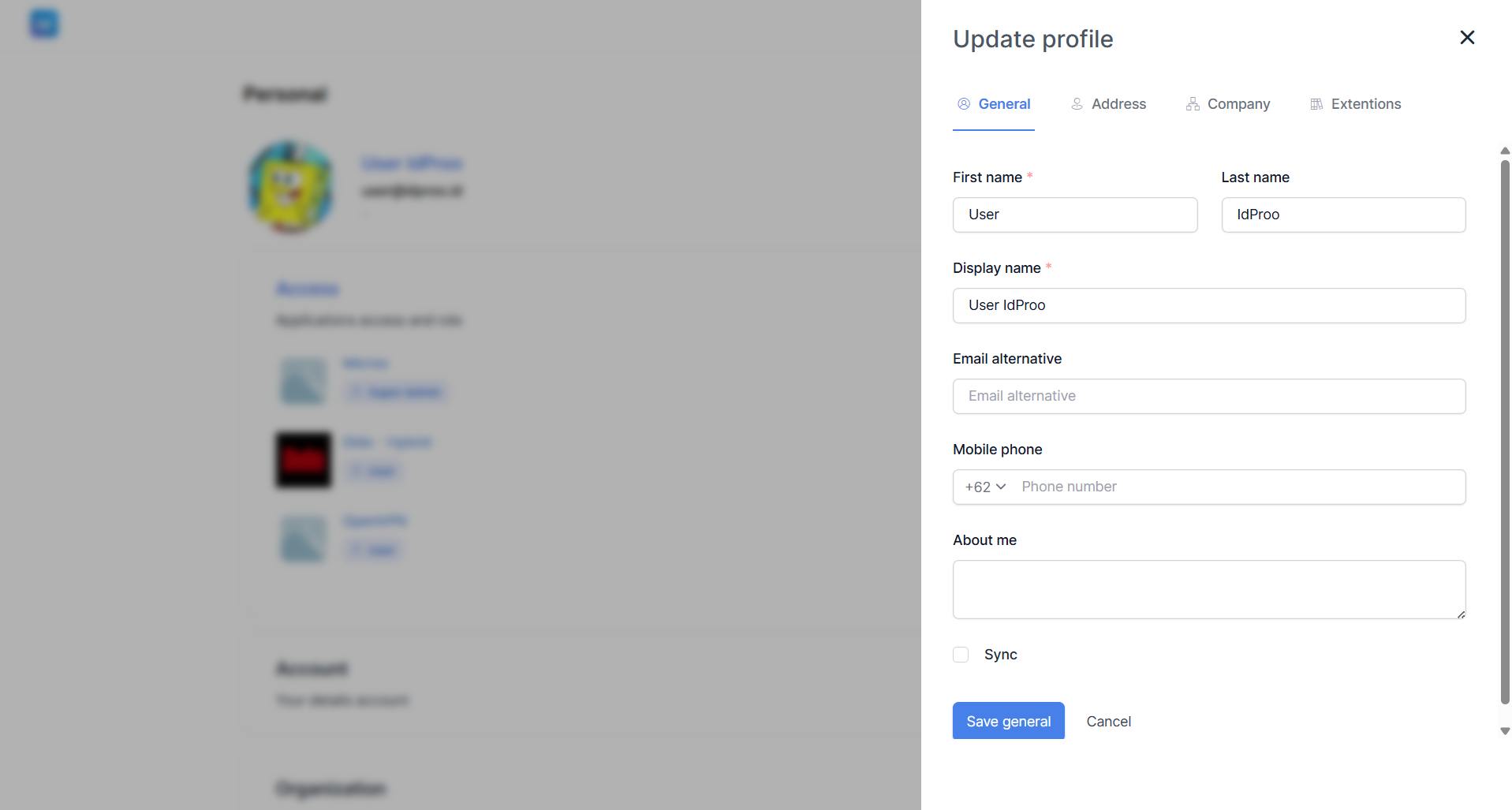 Update Profile - Tab General